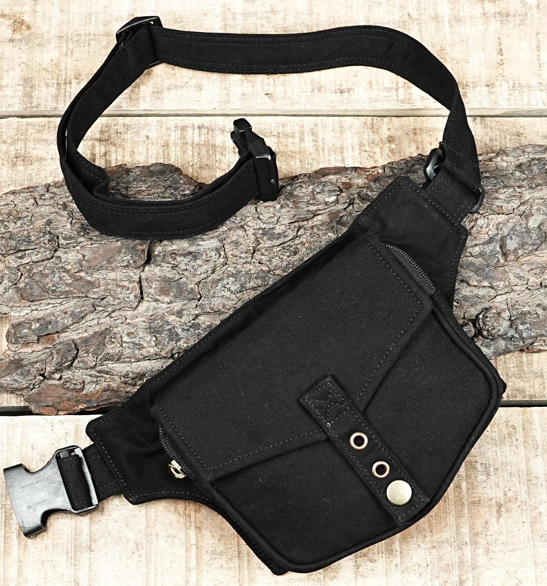 EUROPE: Unisex Black Canvas Bum Bag, Secure and Small for Storing Travel Documents.