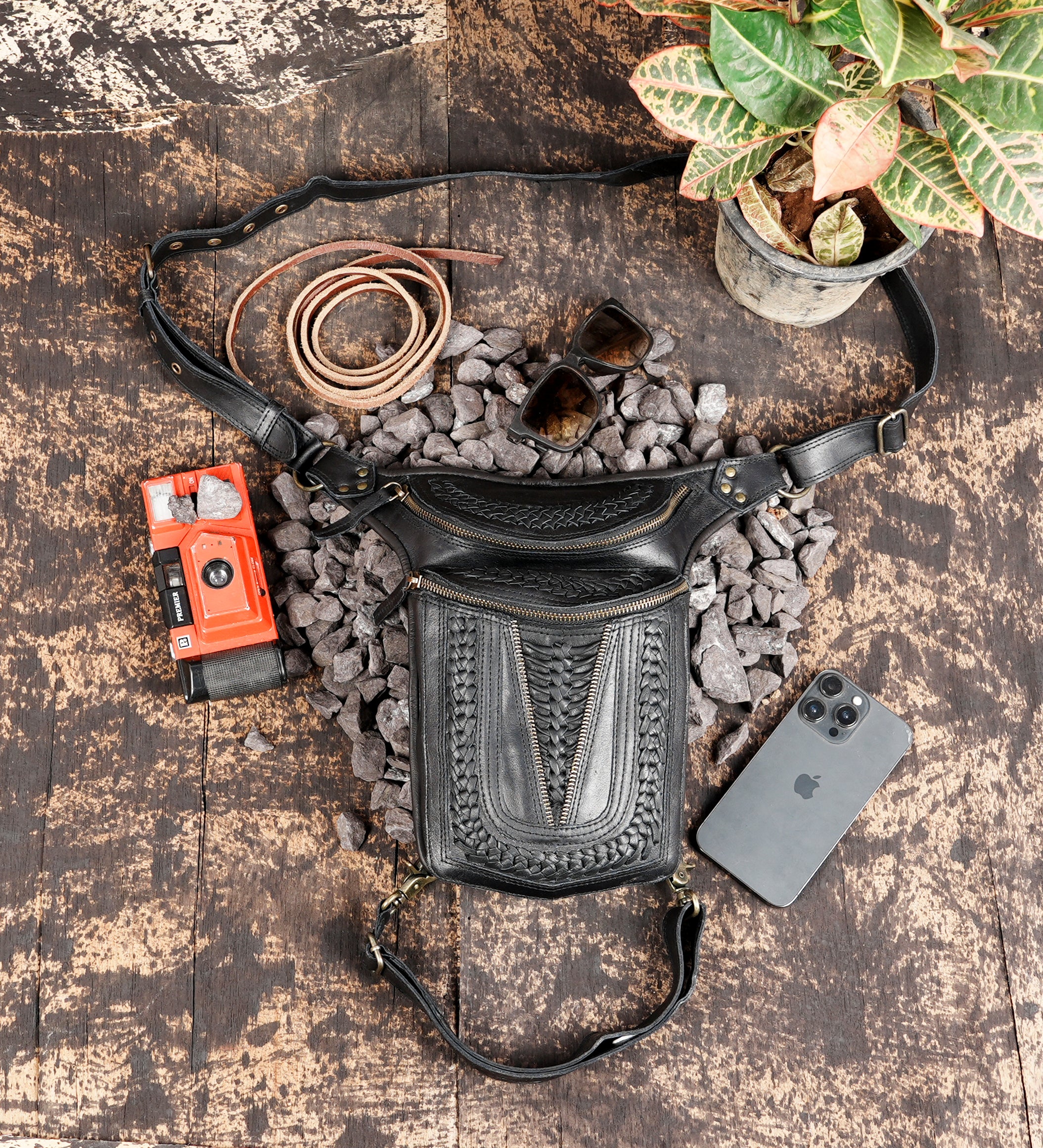 Multifunction leather thigh holster for festivals and travel