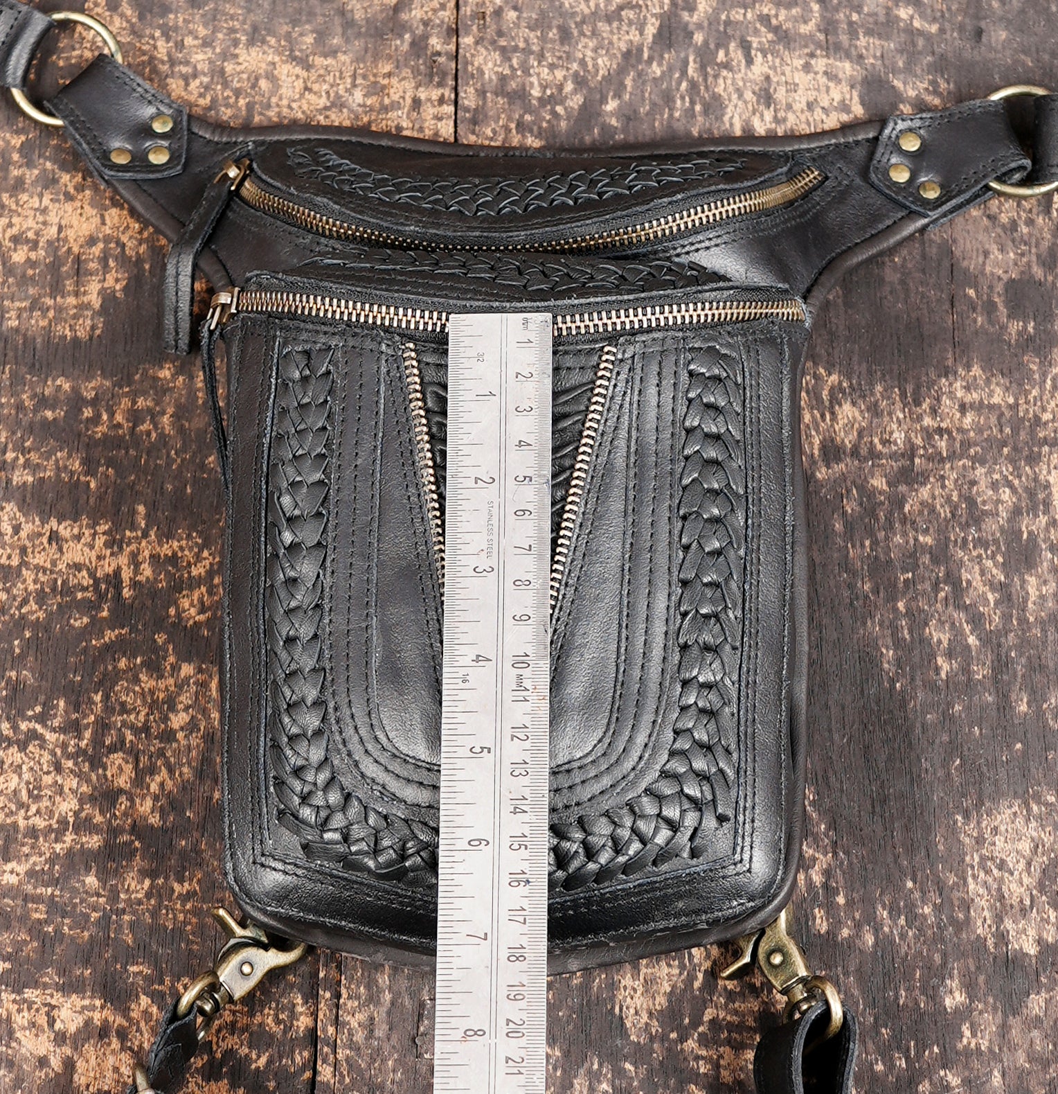 Steampunk leather thigh holster with textured panels