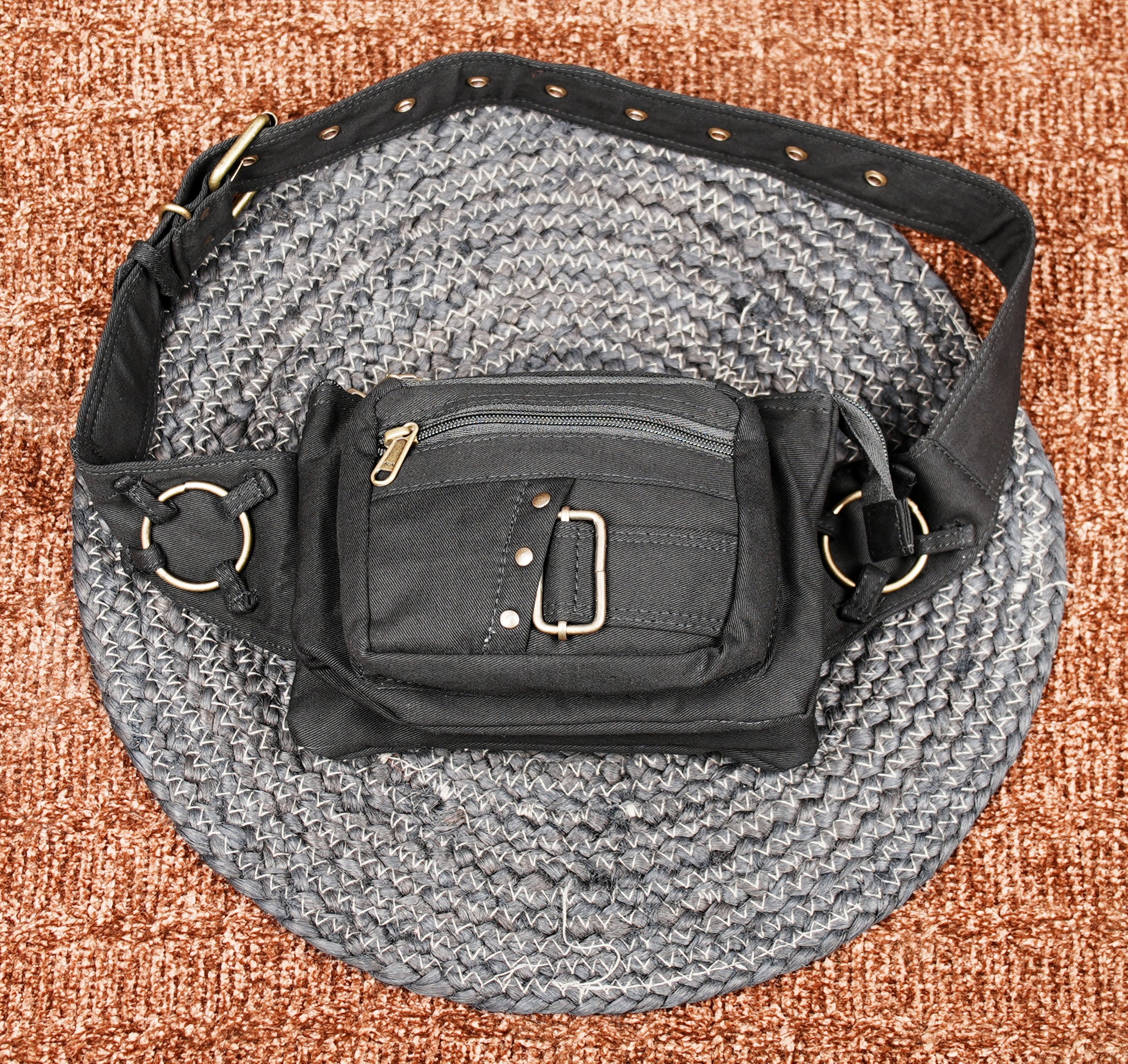 Adjustable cotton belt pouch for men women and festival outfits