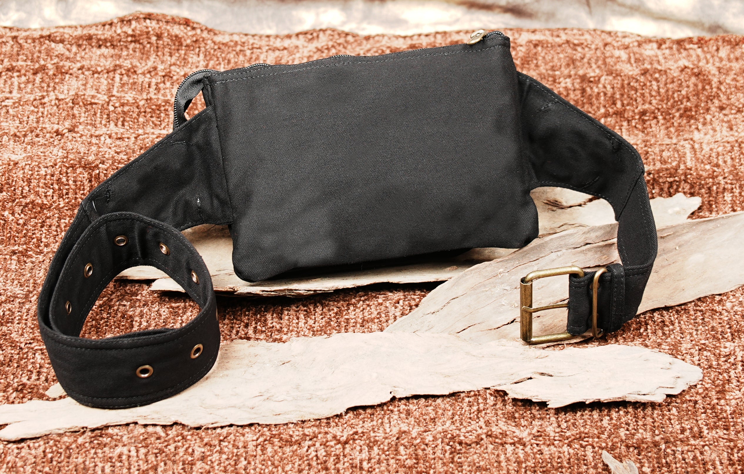 Multi pocket black waist bag for travel events and outdoor use