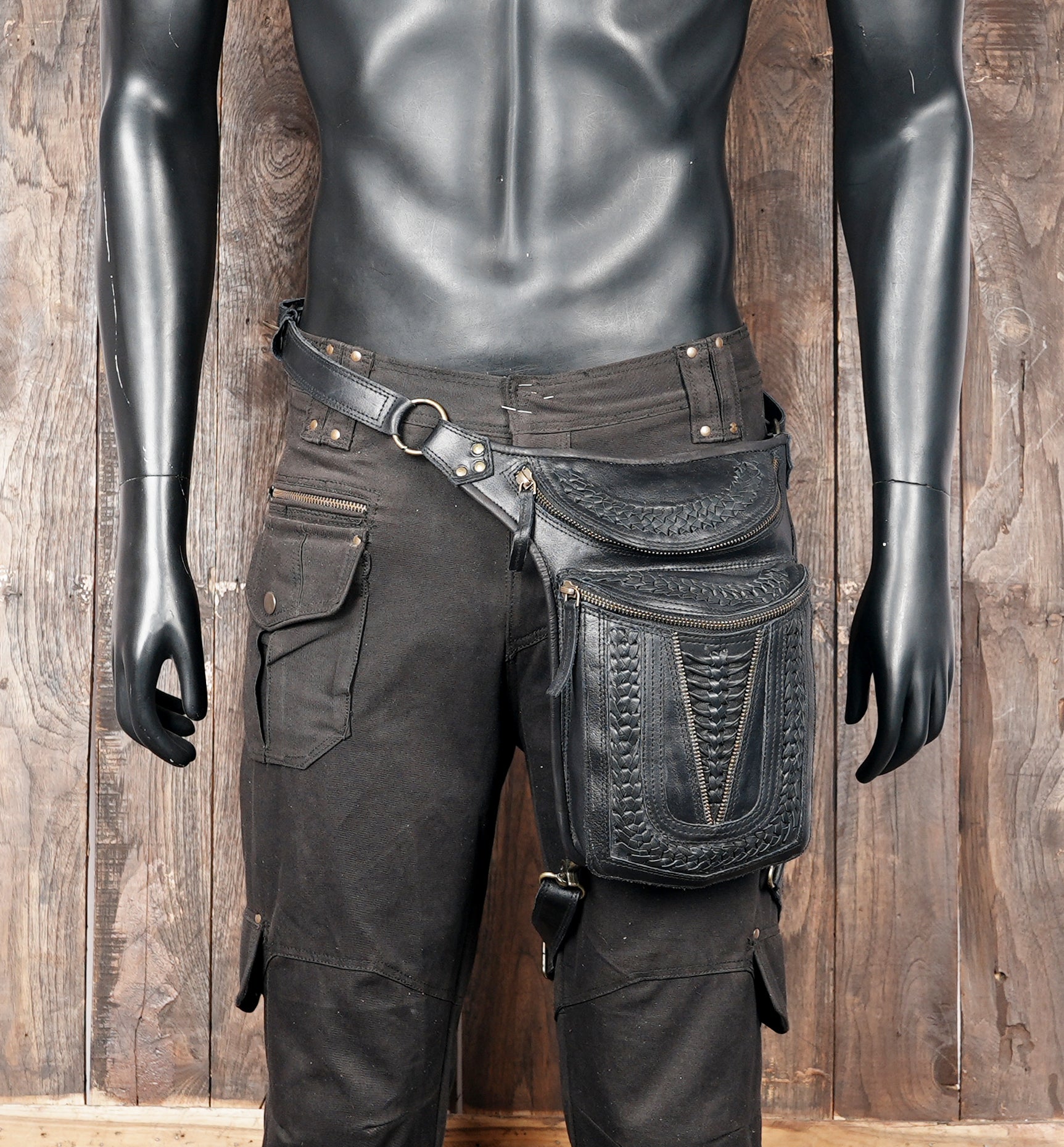 Rugged leather waist holster with extended pouch