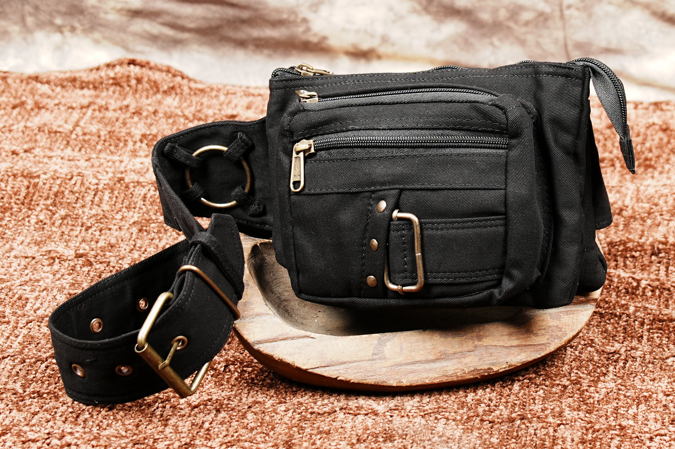Festival ready cotton waist bag with stylish buckle front design