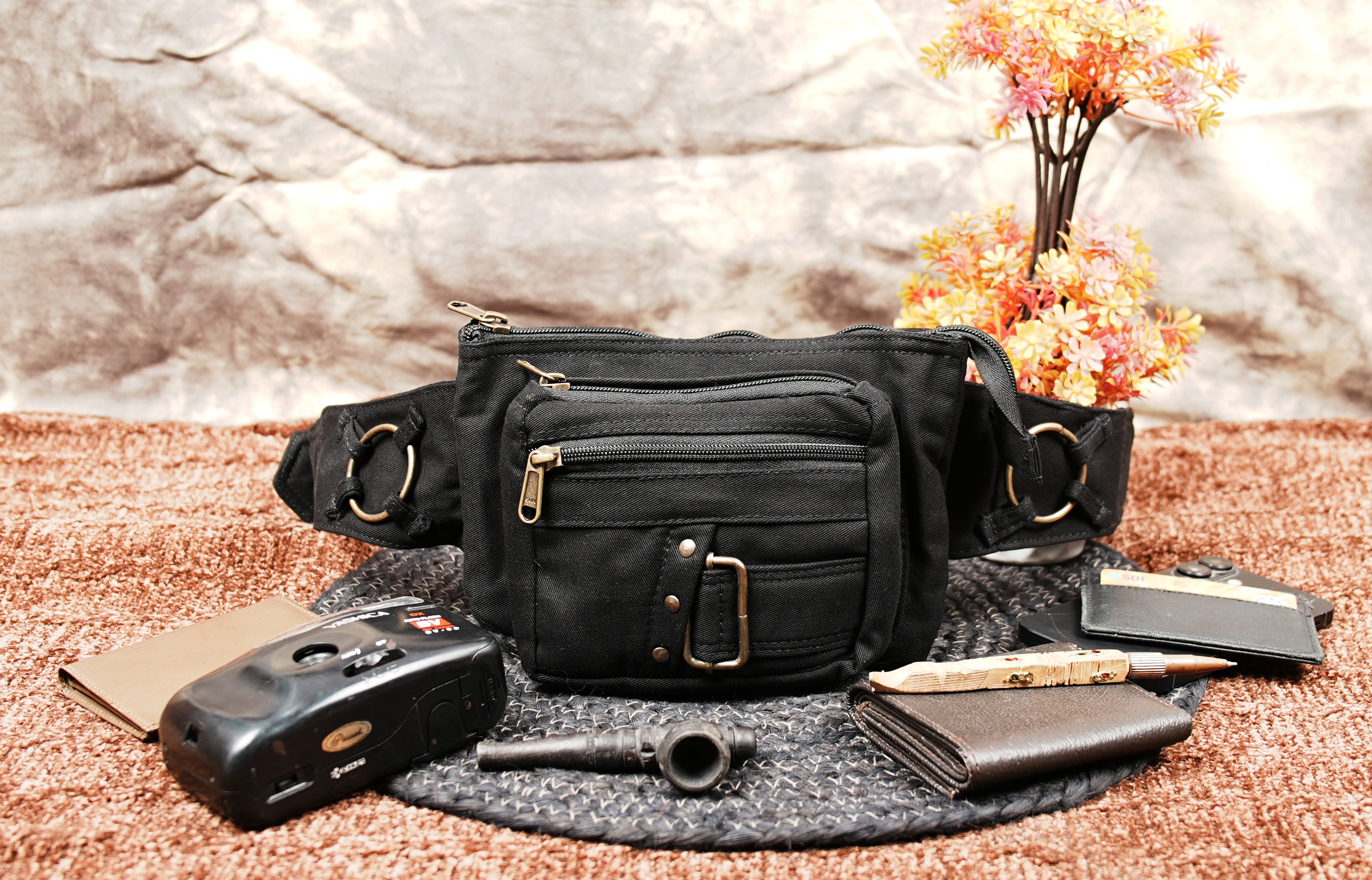 Festival ready cotton waist bag with stylish buckle front design