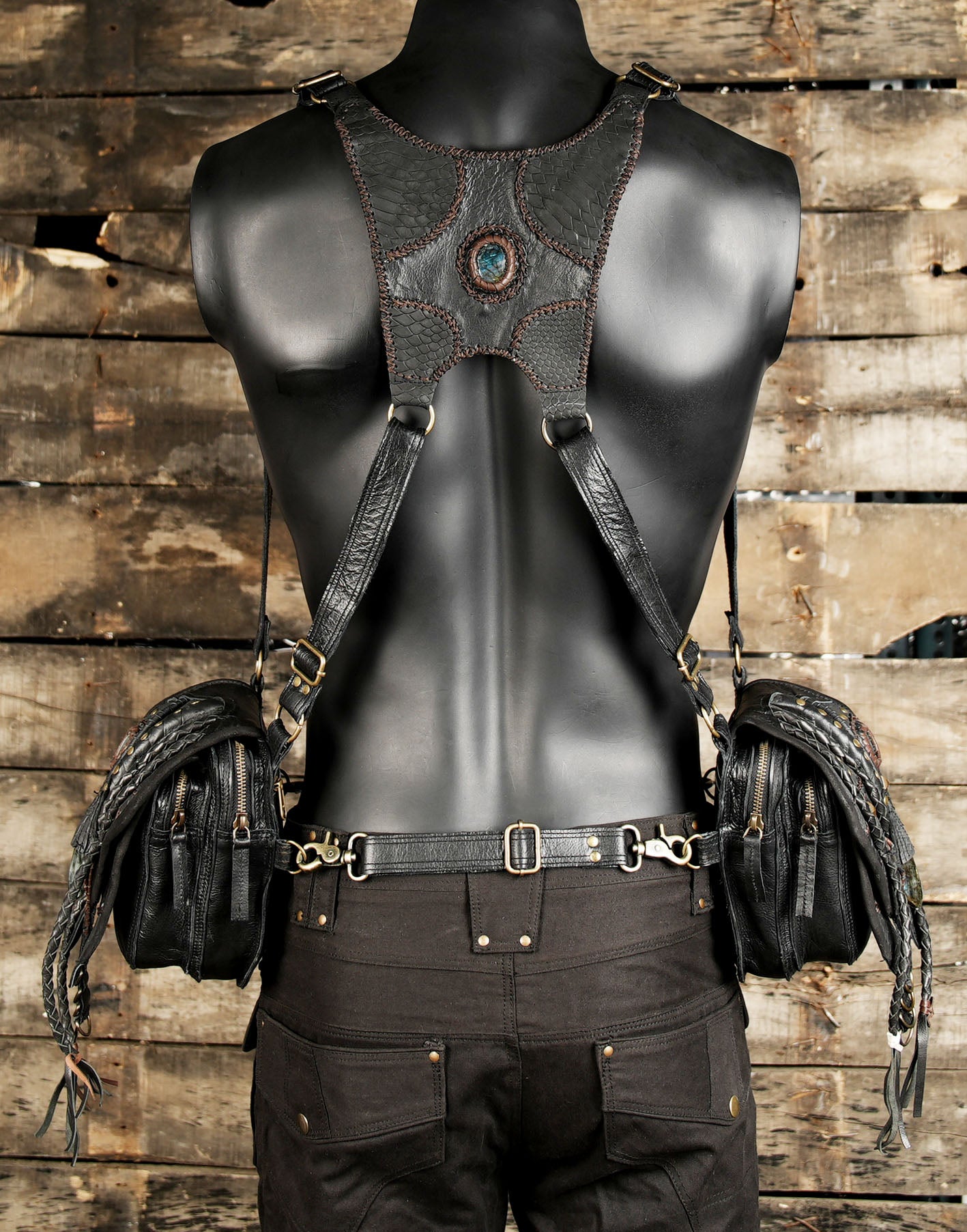 “Fantasy cosplay holster with reptile texture and claw-style design”