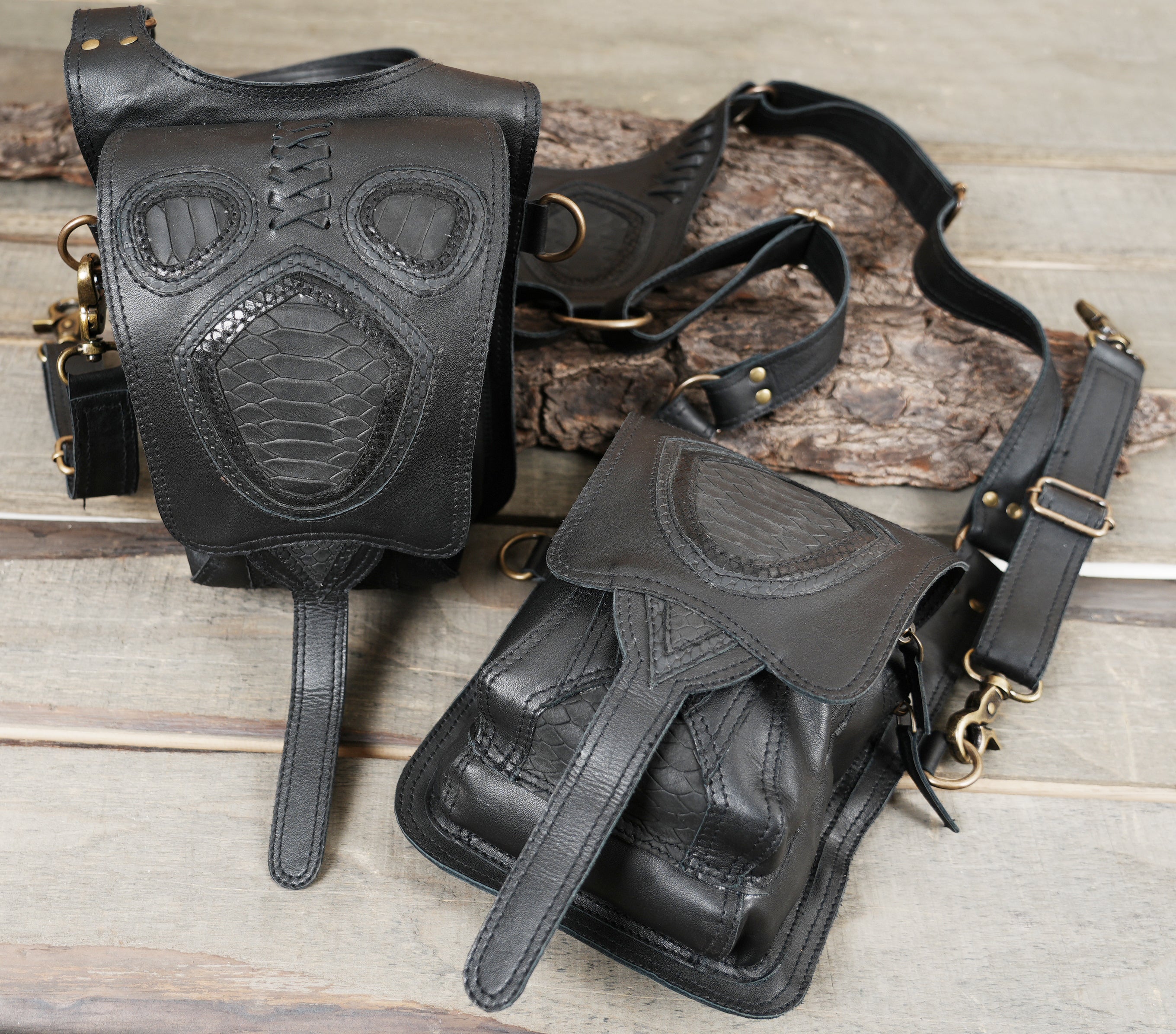 Adjustable leather double holster for festival and cosplay wear