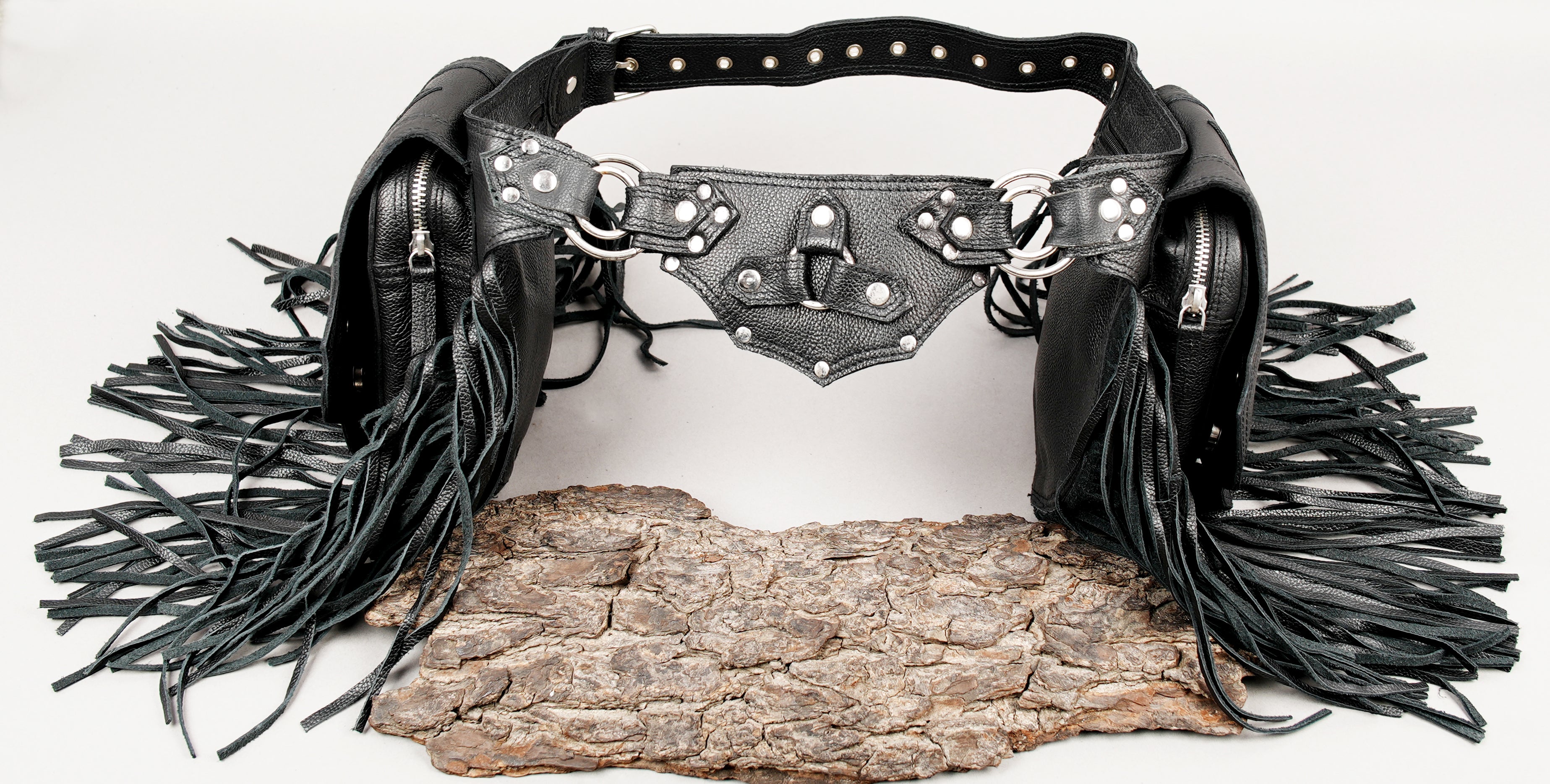Black leather waist belt with stone embellishments