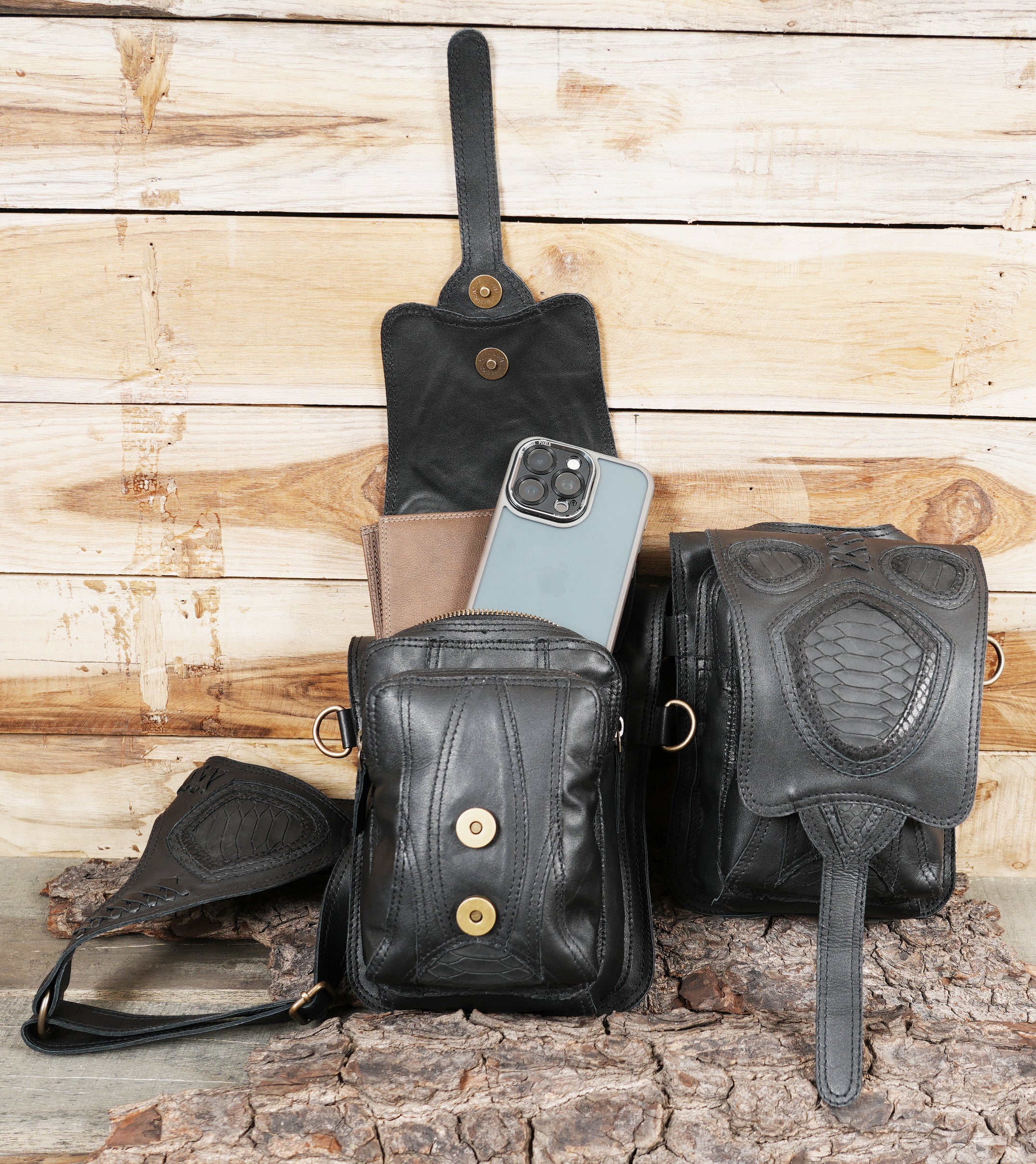Artisan leather double pouch holster with adjustable fit