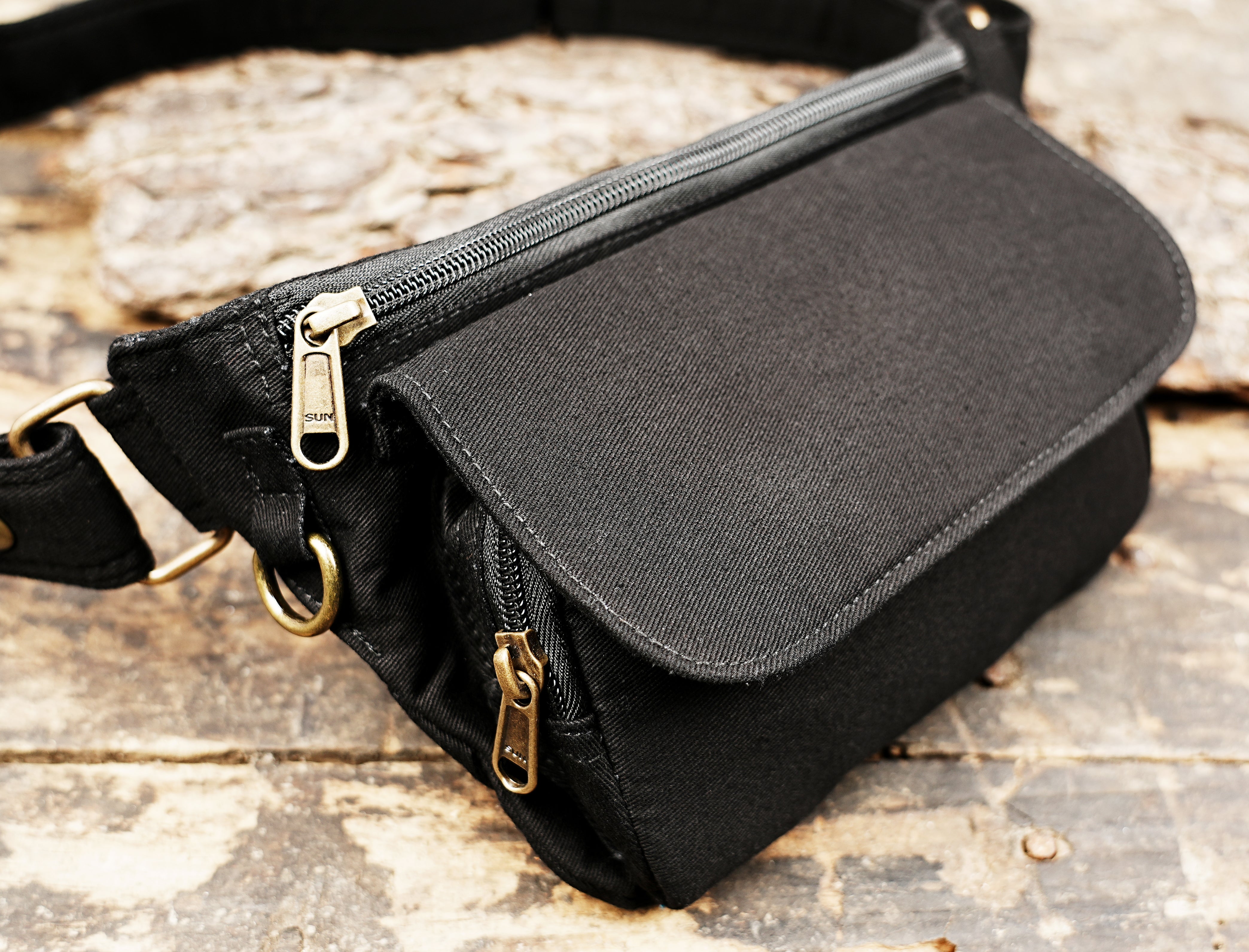 Durable black cotton hip pouch and fanny pack
