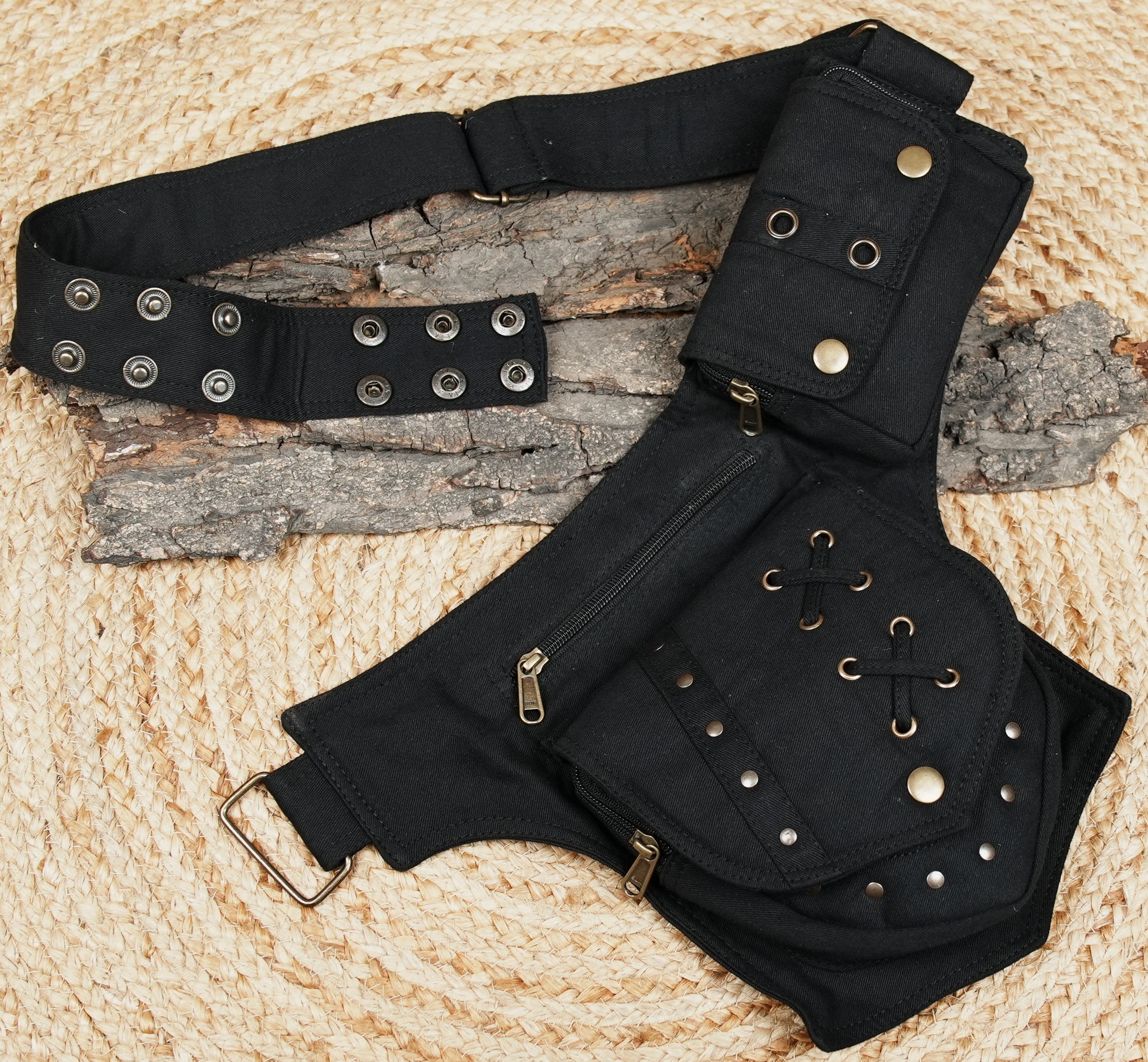 Travel bum bag and thigh holster in black fabric with secure zip