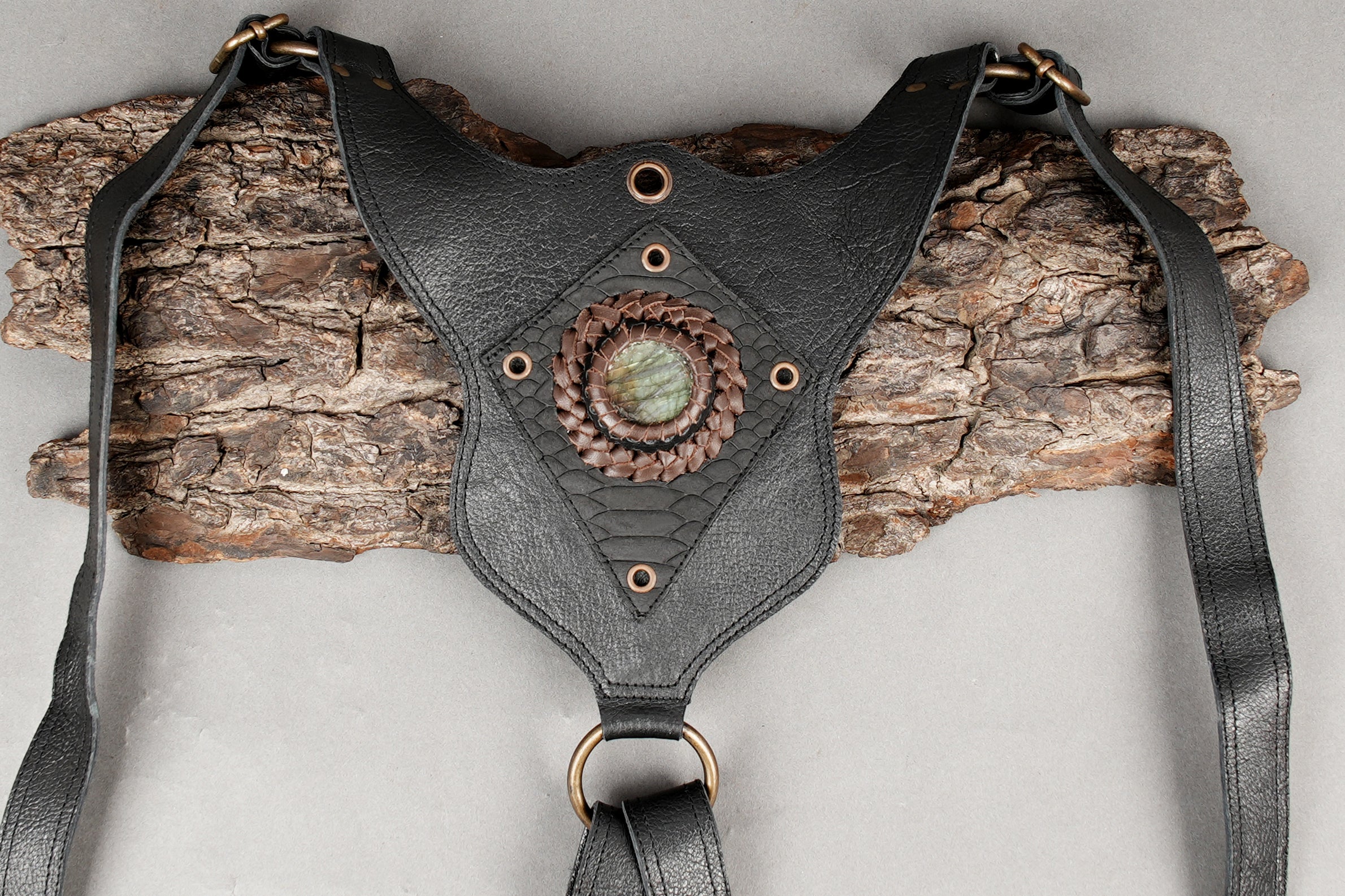 Gothic leather harness holster for cosplay and festival wear