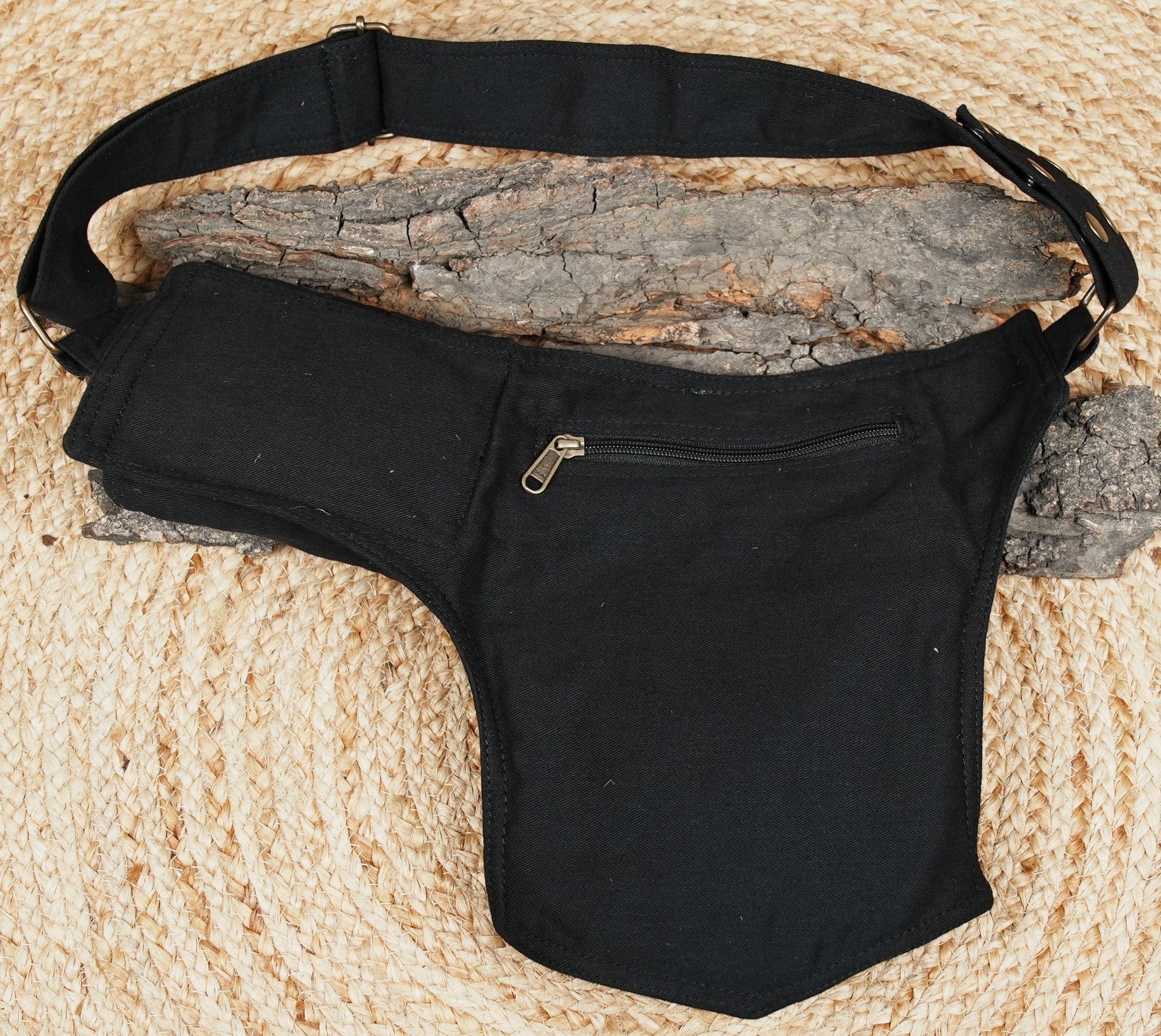 Festival bum bag and lace-up thigh utility belt in solid black
