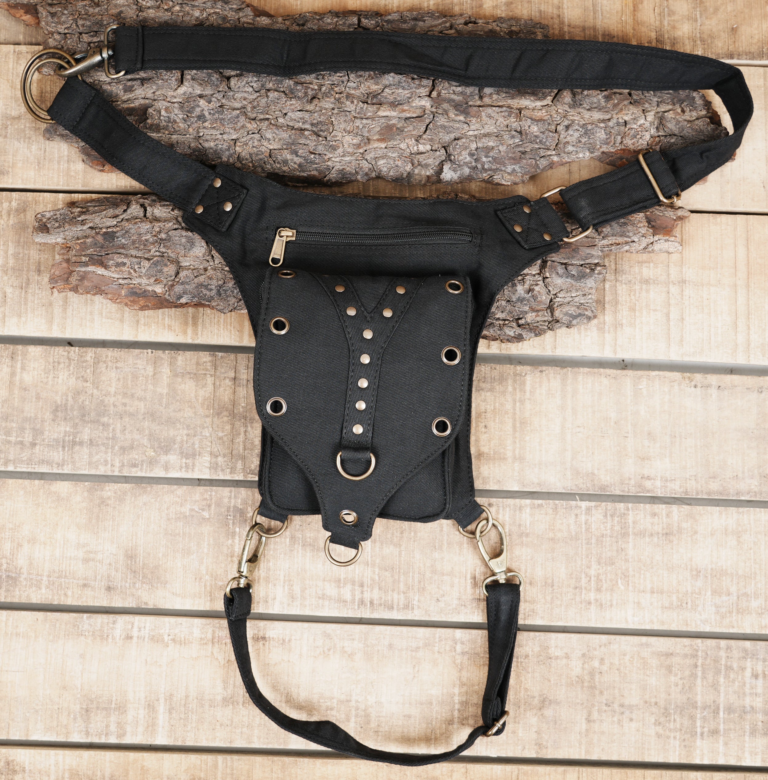 Cotton waist belt with adjustable thigh straps and utility pouch