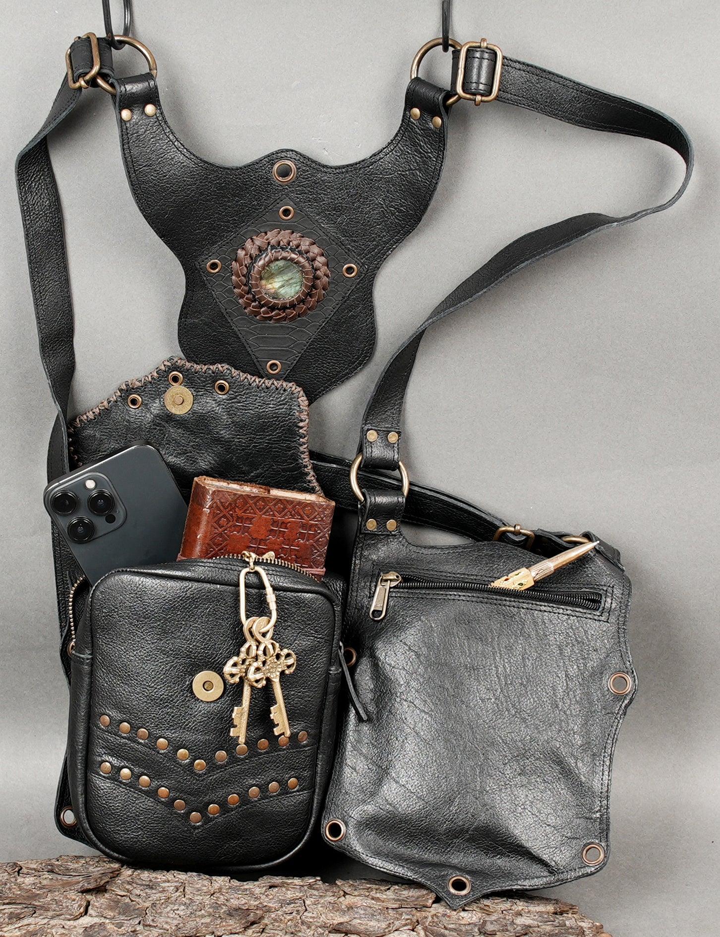 Adjustable leather chest holster with dual side pouches