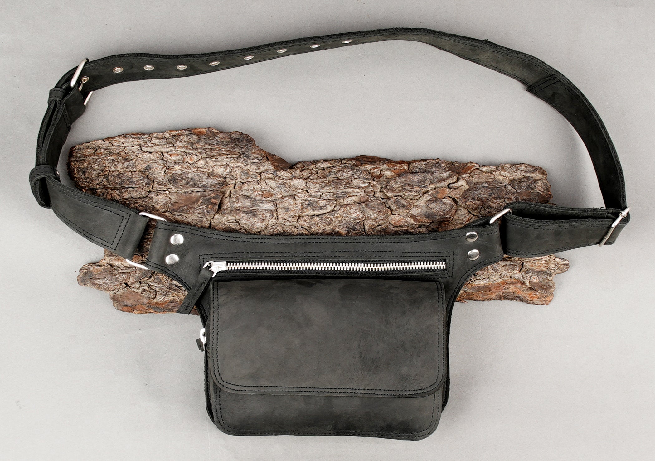 Handmade leather belt pouch for travel and festivals