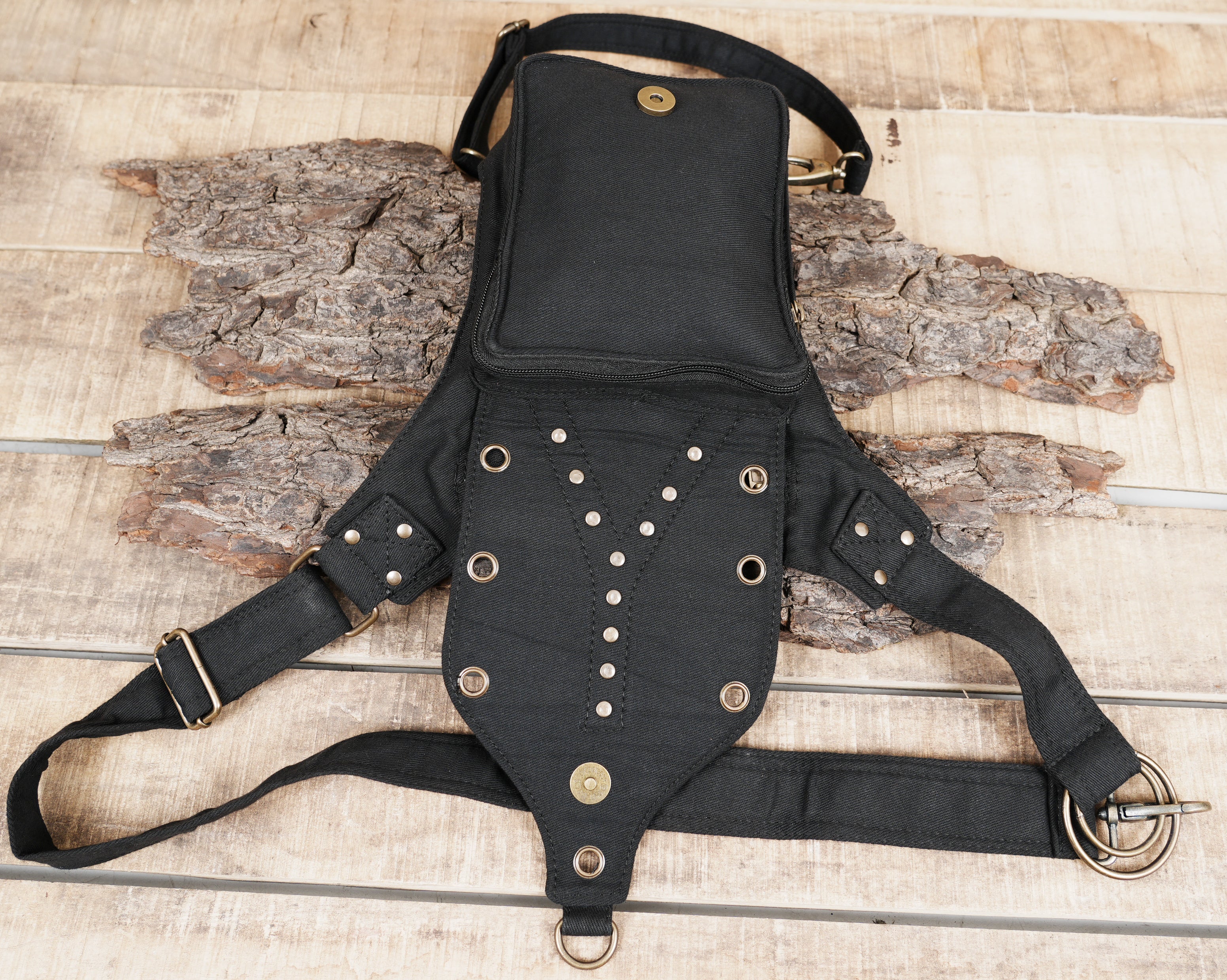 Adjustable cotton utility belt with front pouch and thigh straps