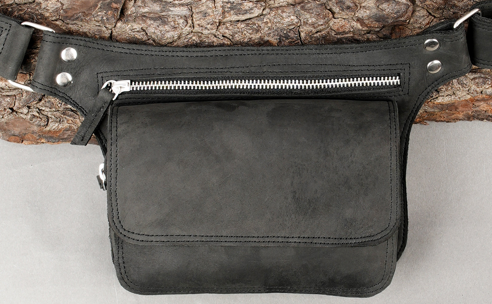 Genuine leather waist belt with compact storage pocket