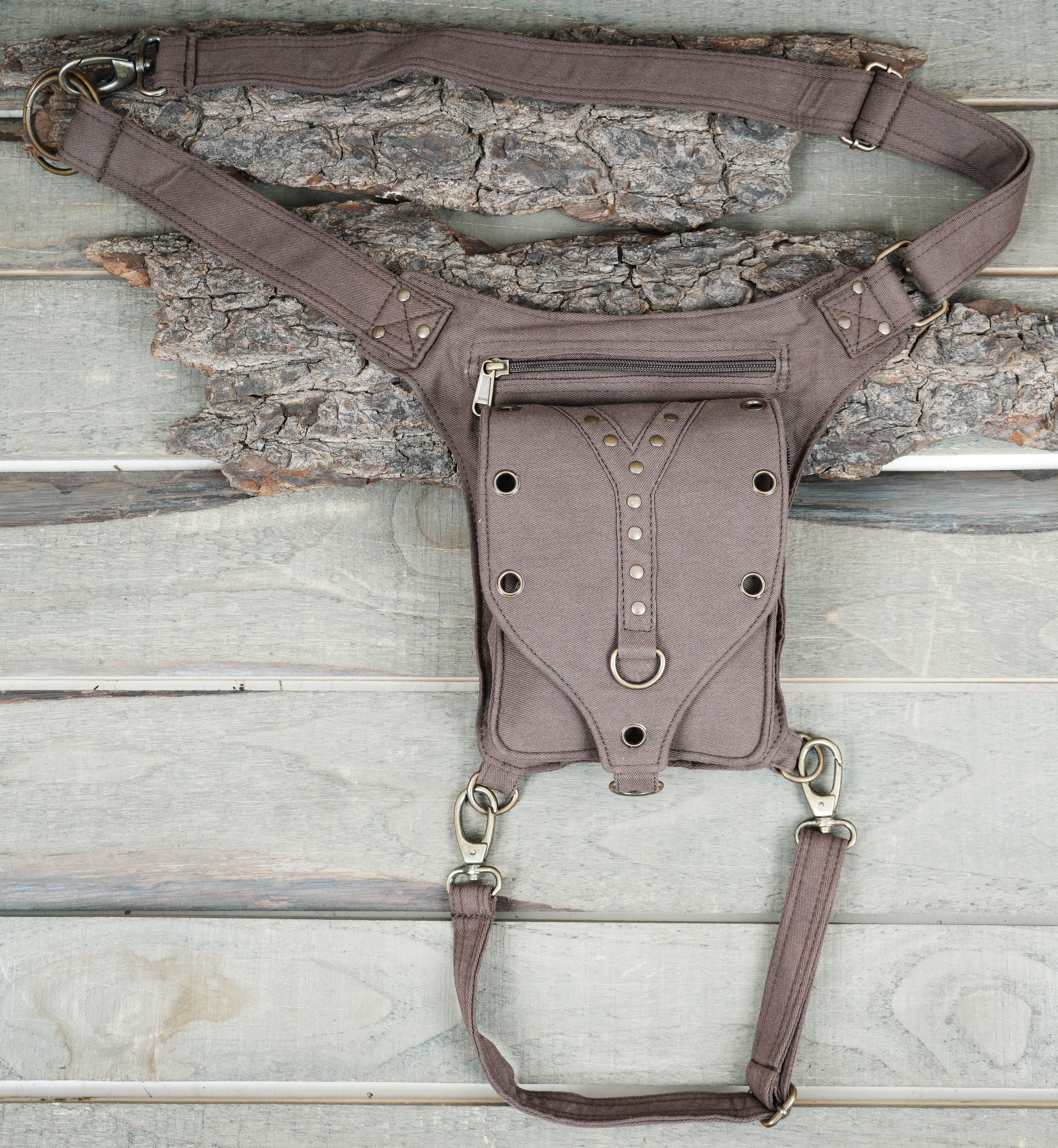 Cotton utility waist bag with front storage pocket