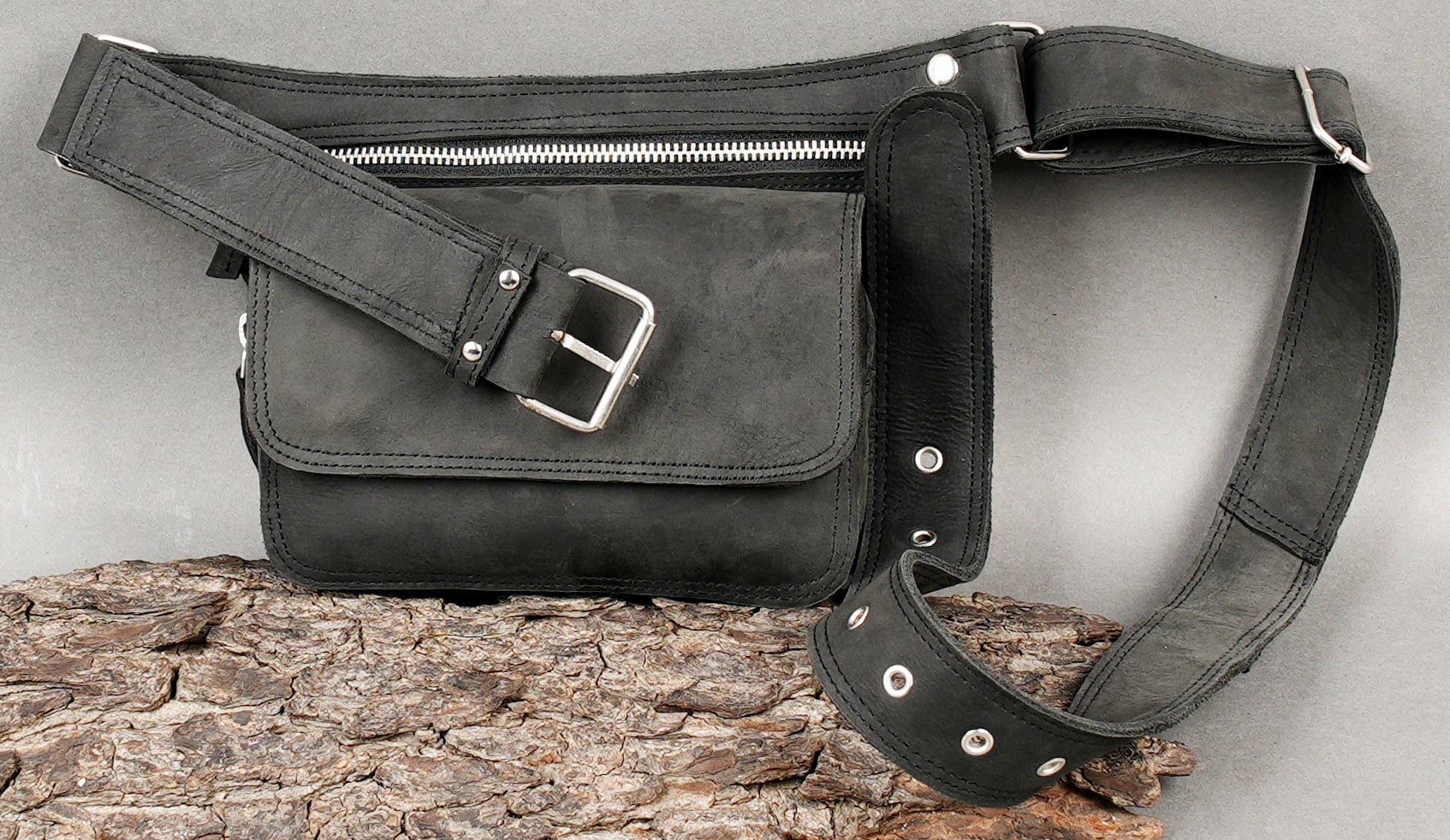Handmade black leather waist belt for lifestyle wear