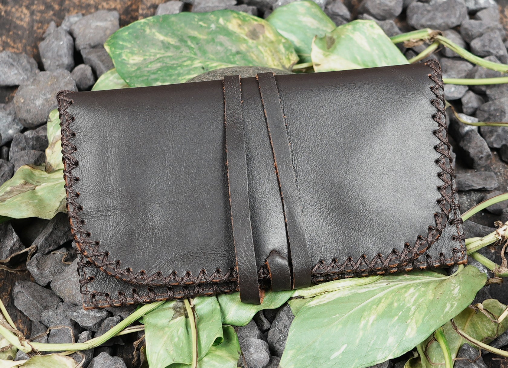 Handmade Genuine Leather Tobacco Pouch with Wrap Closure | Dark Brown Genuine Leather Tobacco Rolling Pouch (LT/AB/TB/6011)