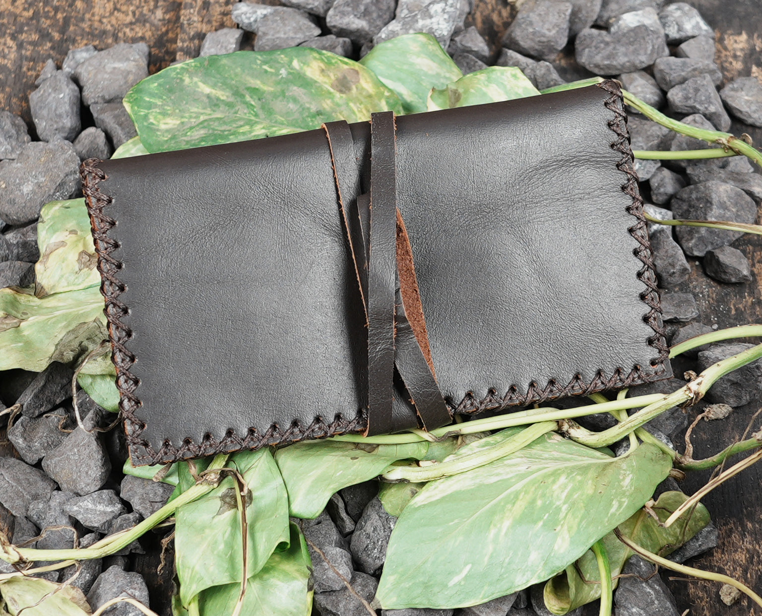 Handmade Genuine Leather Tobacco Pouch with Wrap Closure | Dark Brown Genuine Leather Tobacco Rolling Pouch (LT/AB/TB/6011)