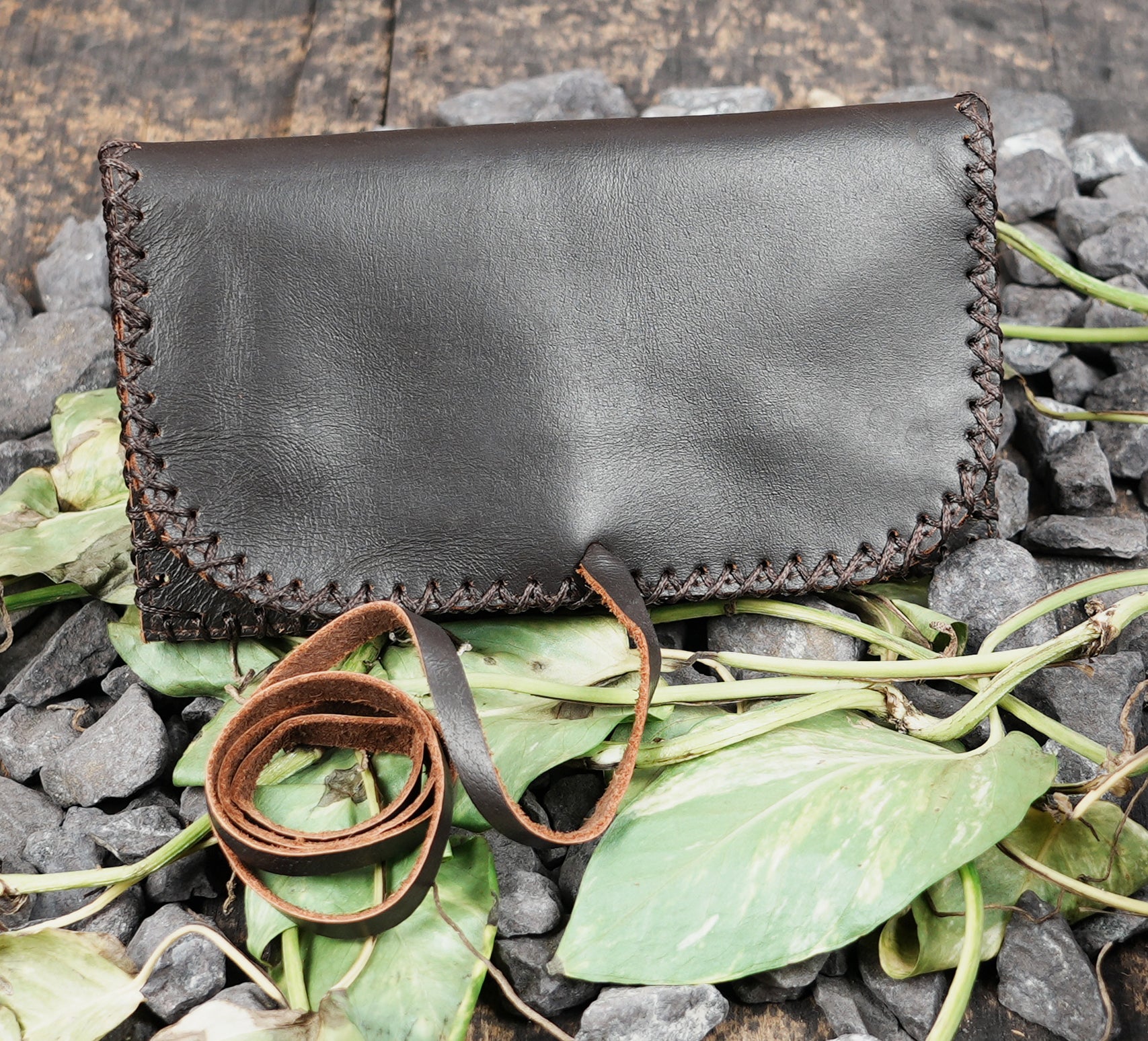 Handmade Genuine Leather Tobacco Pouch with Wrap Closure | Dark Brown Genuine Leather Tobacco Rolling Pouch (LT/AB/TB/6011)