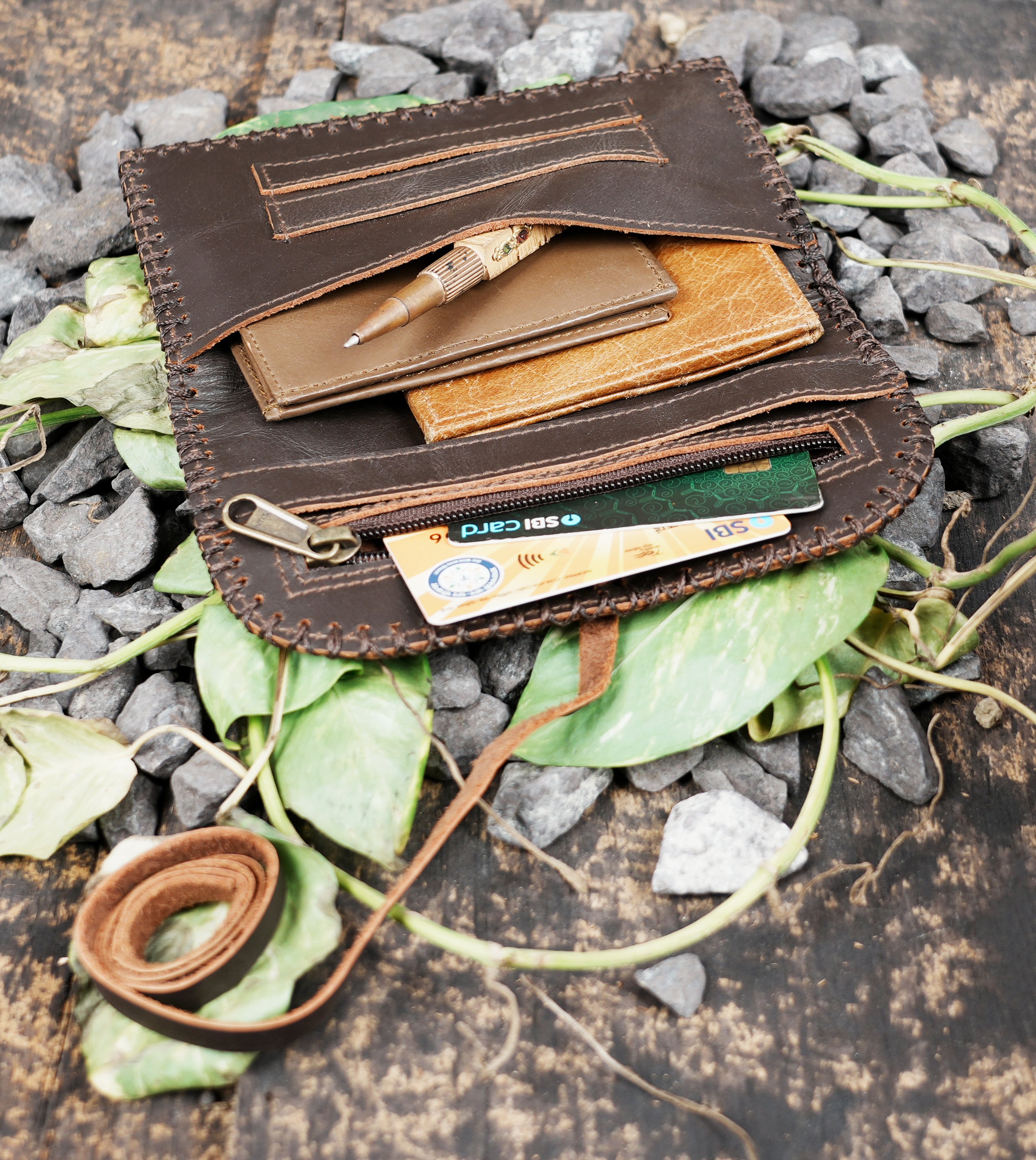 Handmade Genuine Leather Tobacco Pouch with Wrap Closure | Dark Brown Genuine Leather Tobacco Rolling Pouch (LT/AB/TB/6011)