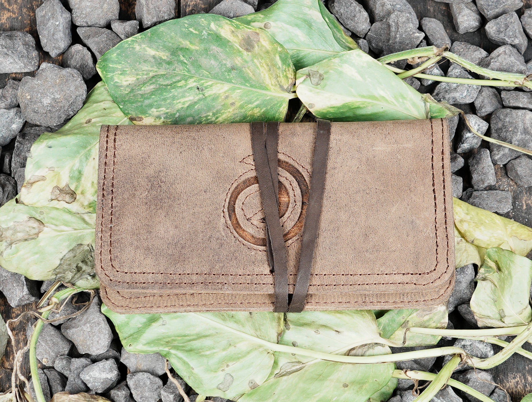Handmade Leather Tobacco Pouch with Wrap Closure | Rustic Brown Leather Rolling Tobacco Case | Compact Leather Smoking Pouch (LT/AB/TB/6012)