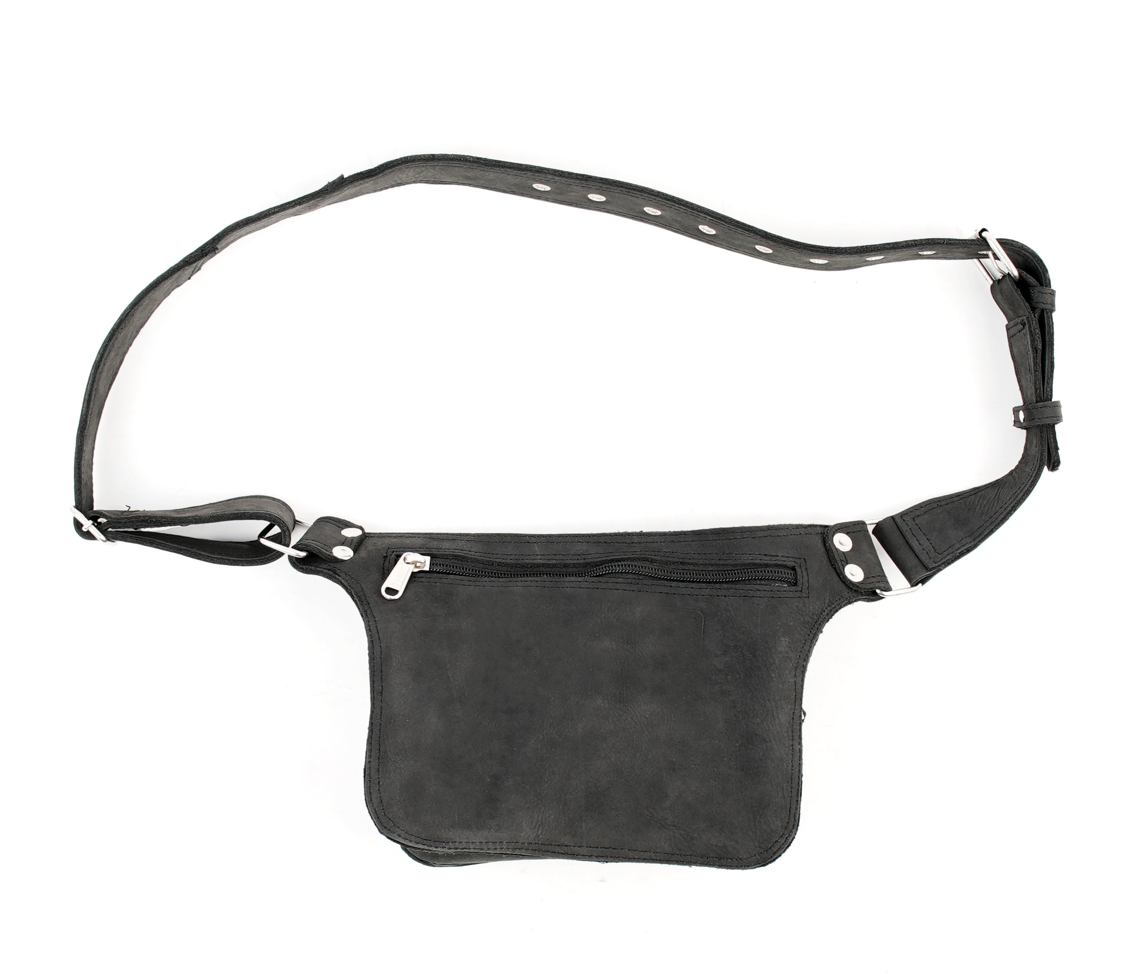 Black leather waist belt bag for essentials
