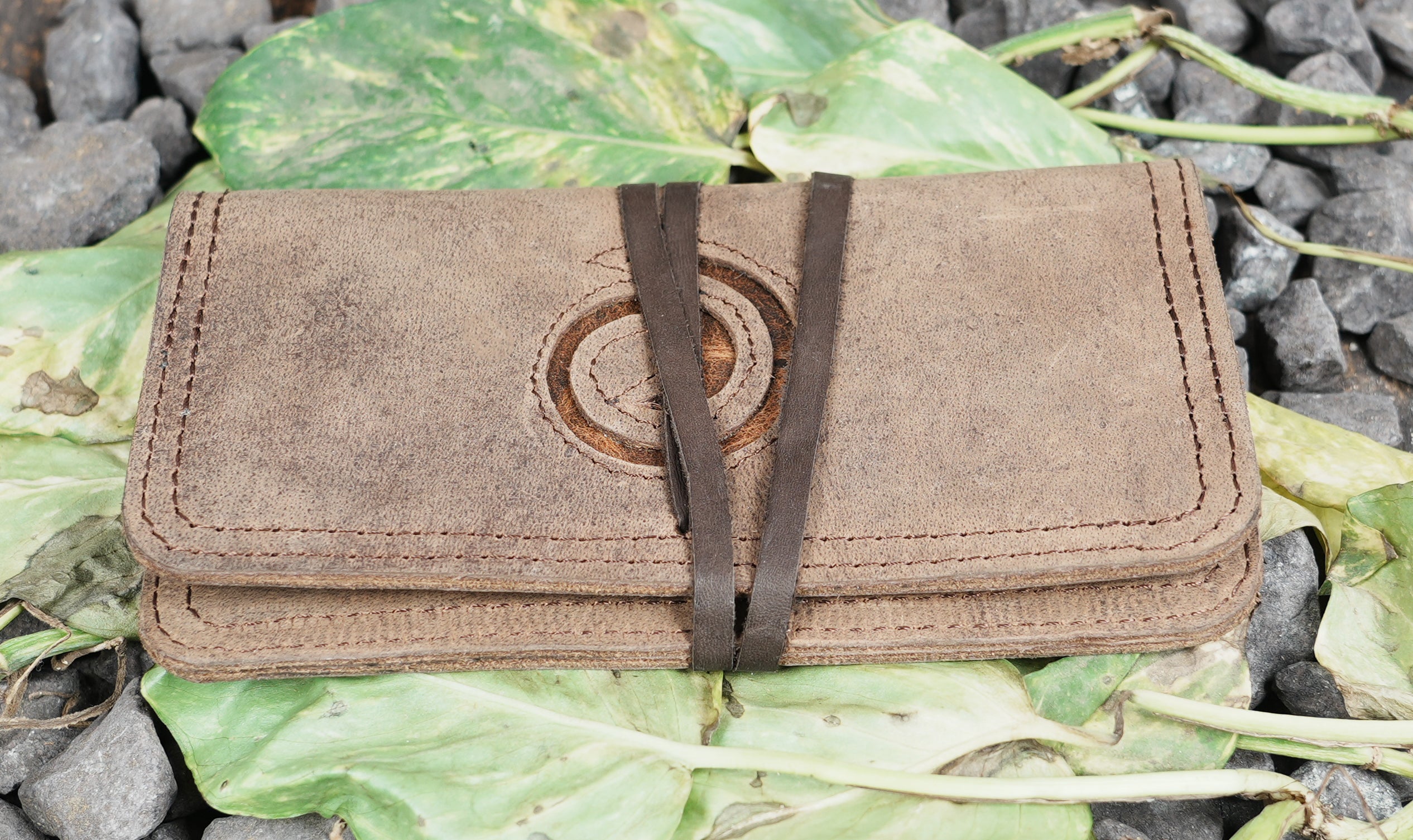 Handmade Leather Tobacco Pouch with Wrap Closure | Rustic Brown Leather Rolling Tobacco Case | Compact Leather Smoking Pouch (LT/AB/TB/6012)