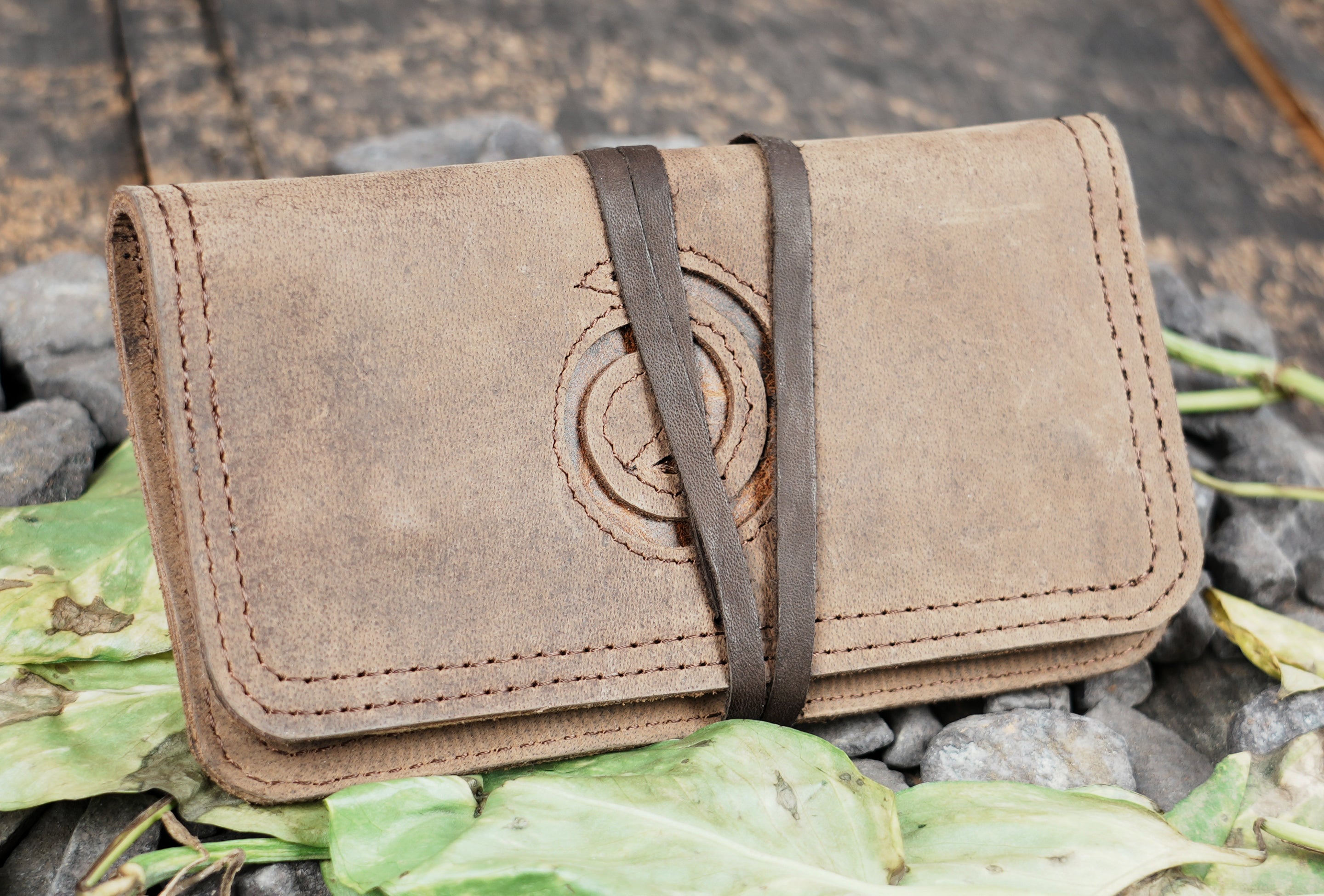 Handmade Leather Tobacco Pouch with Wrap Closure | Rustic Brown Leather Rolling Tobacco Case | Compact Leather Smoking Pouch (LT/AB/TB/6012)
