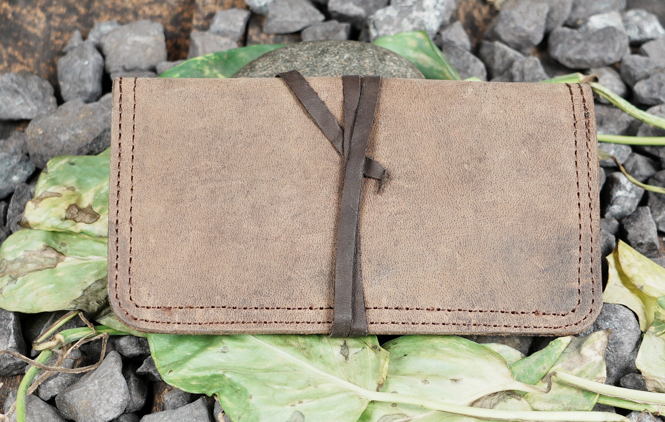 Handmade Leather Tobacco Pouch with Wrap Closure | Rustic Brown Leather Rolling Tobacco Case | Compact Leather Smoking Pouch (LT/AB/TB/6012)