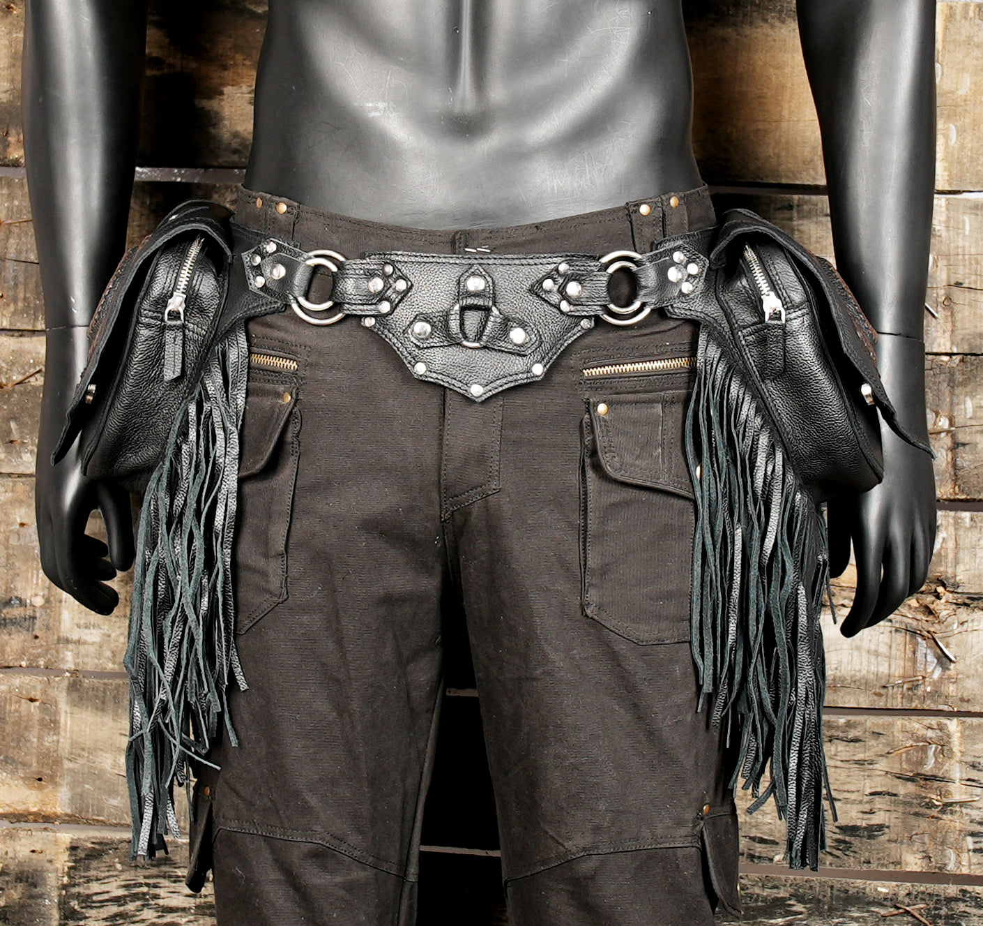 Handcrafted leather waist belt with tassel fringe