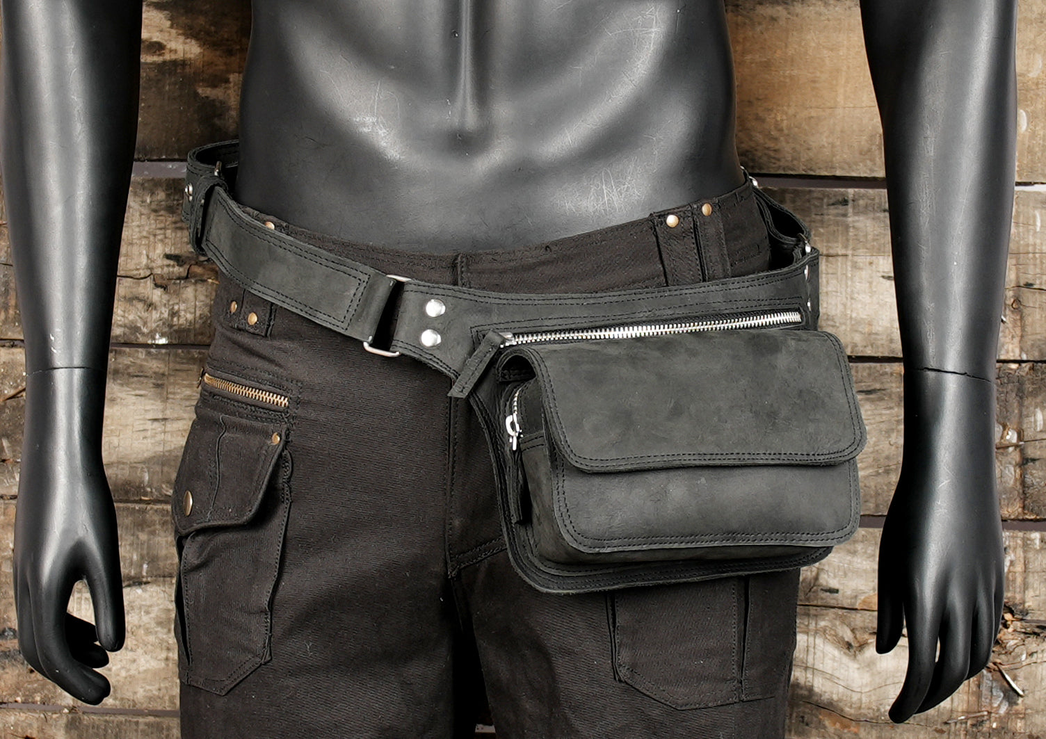 Leather waist belt with front storage compartment