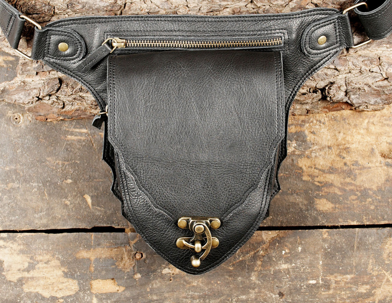 Black leather hip belt with zipper compartment