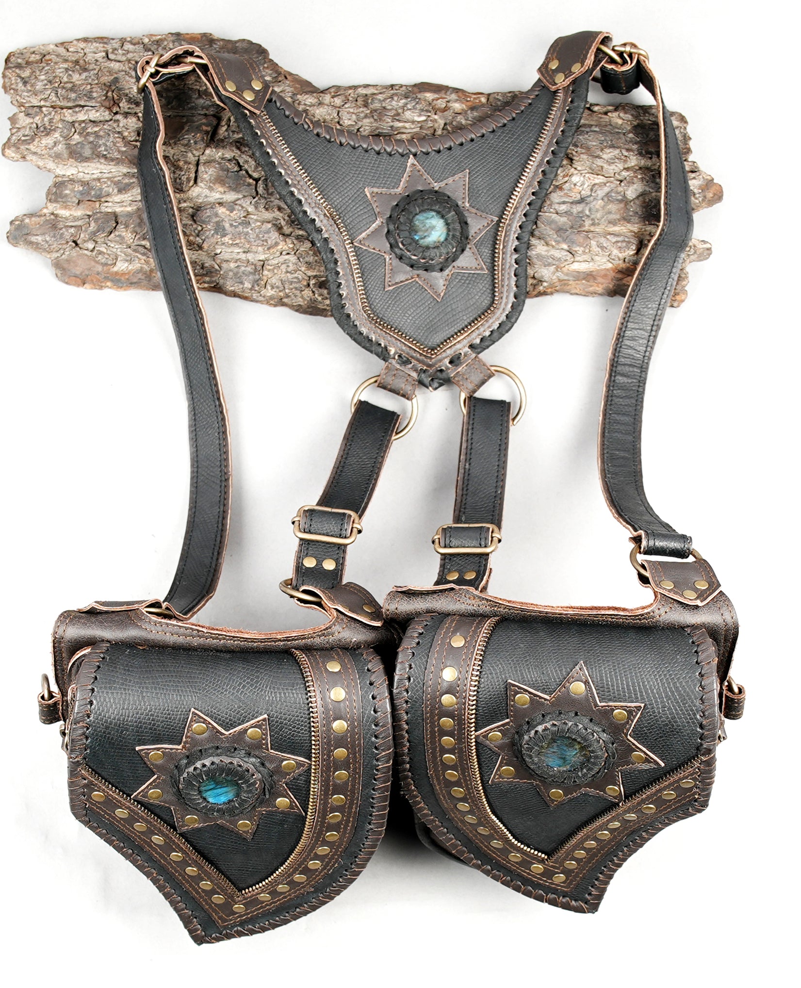 Decorative leather harness holster for alternative fashion