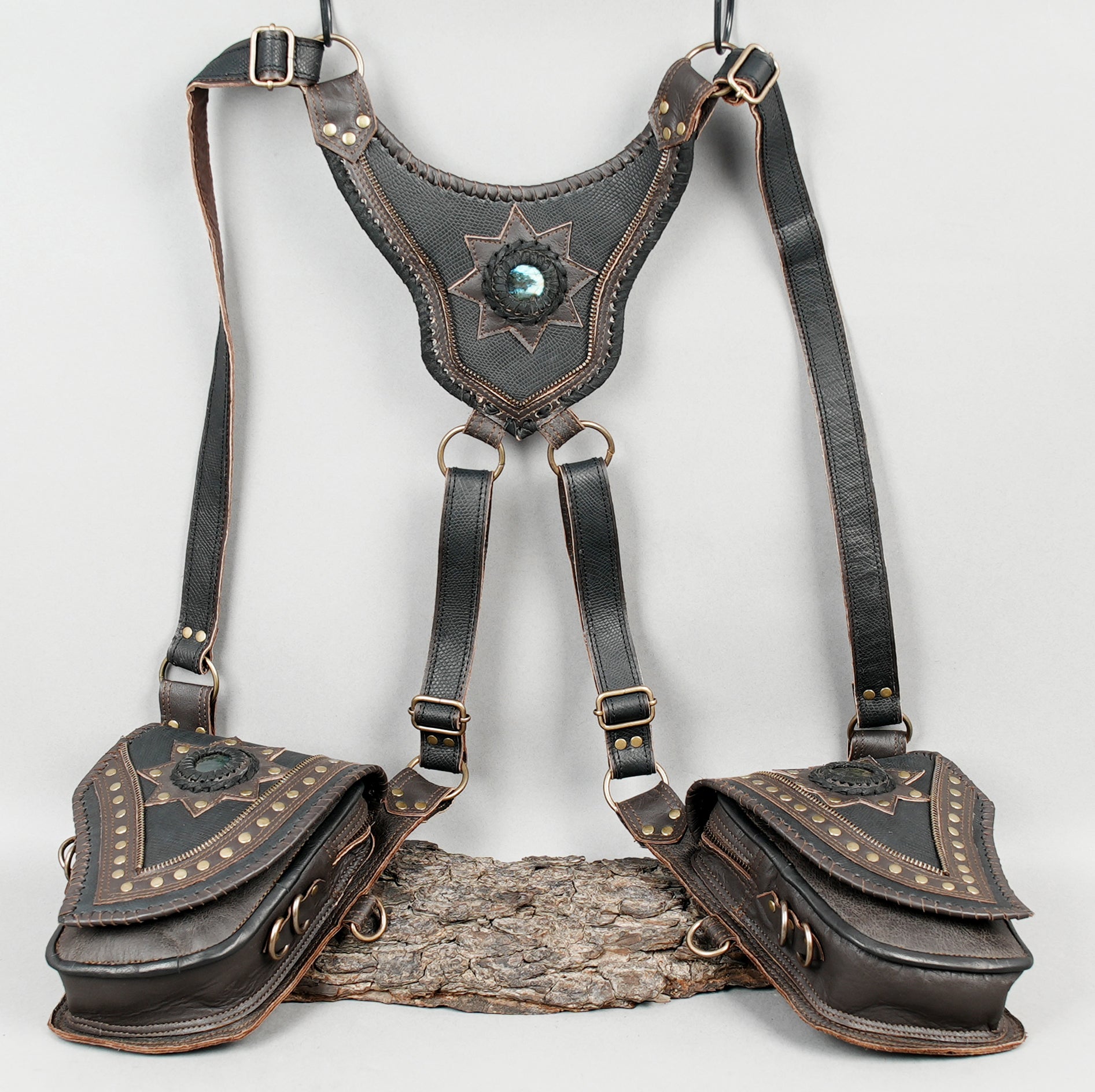 Premium leather side holster with ornate stitching