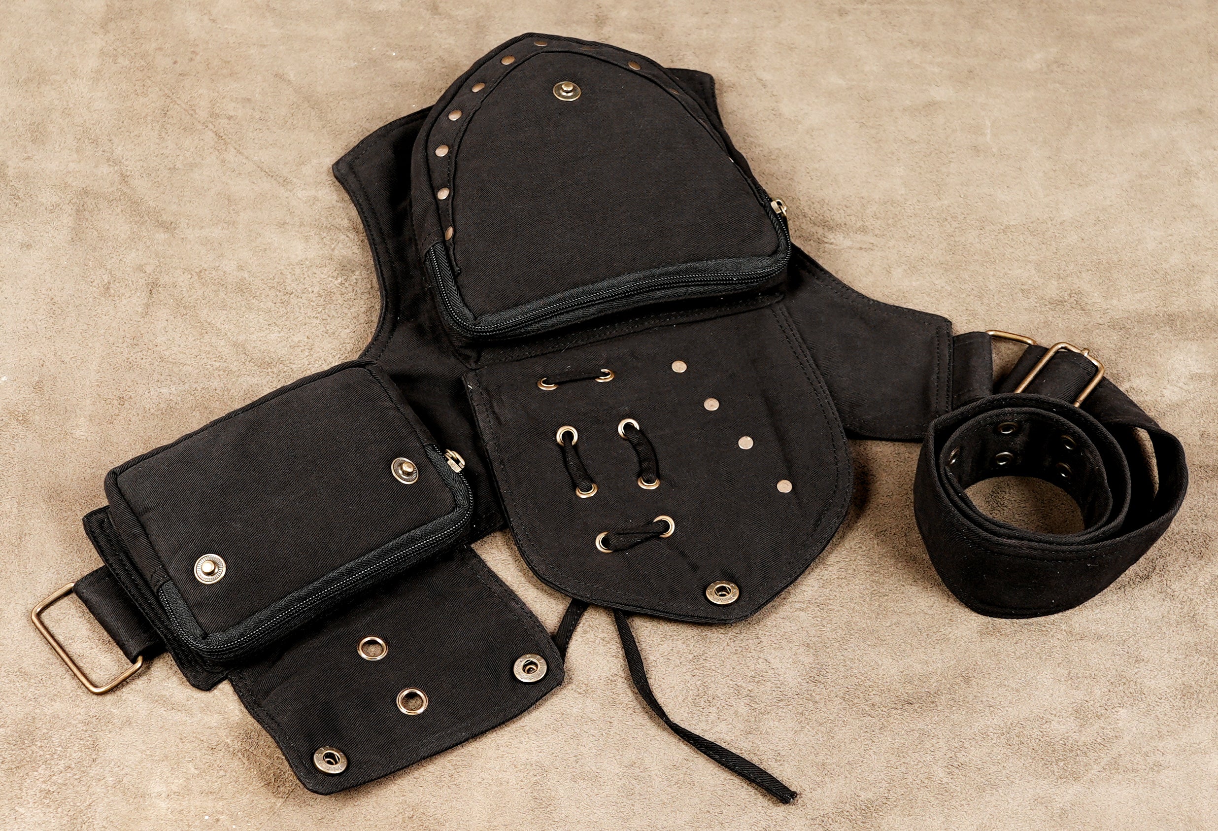 Black cotton steampunk festival waist bag