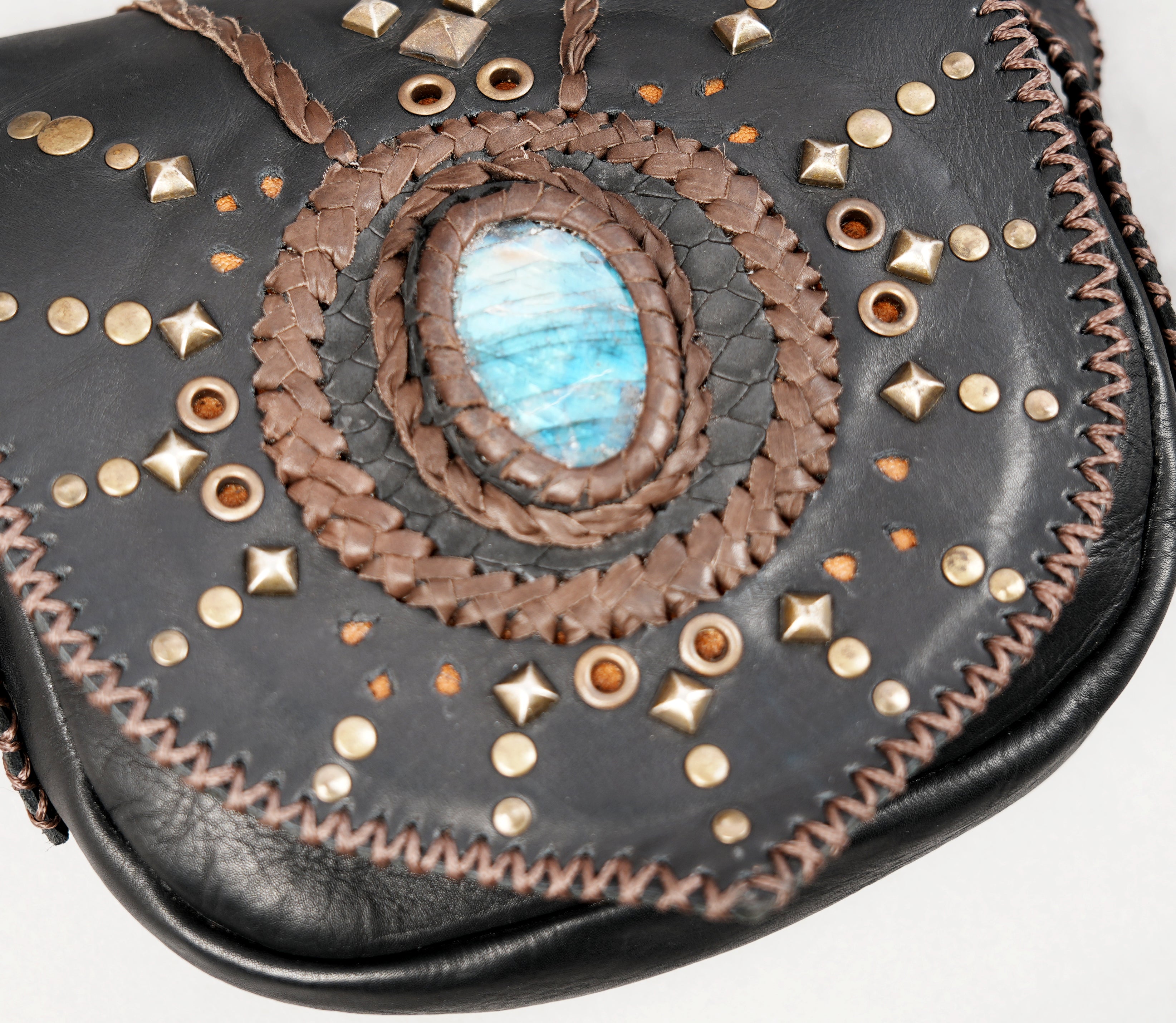 Black Leather Dual Holster Harness with Gemstone Inlay || Steampunk Leather Harness with Gem Decor and Dual Pouches (LT/AB/HLS/6098)