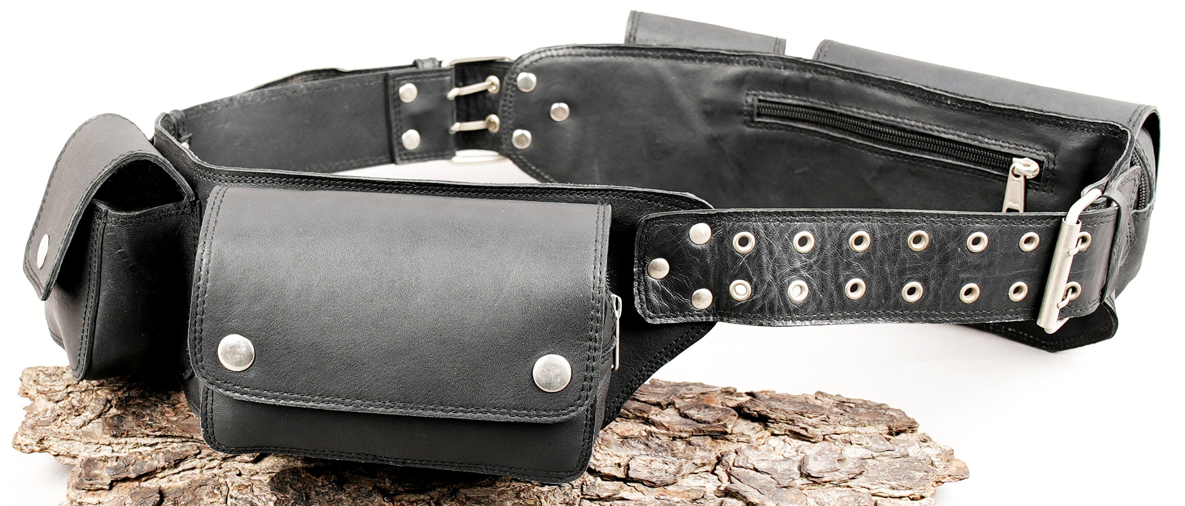 Leather waist belt bag designed for outdoor and lifestyle use