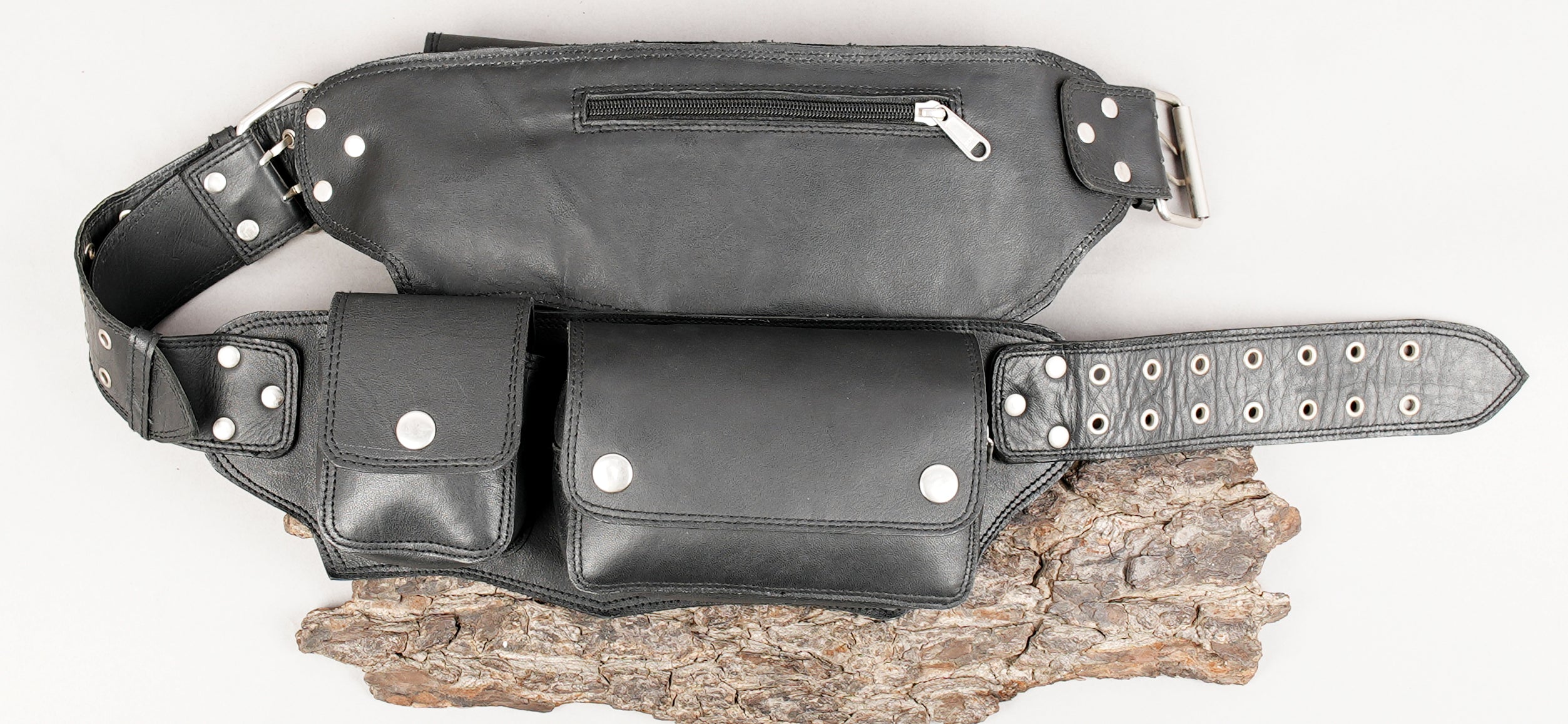 Black leather utility belt for carrying small essentials