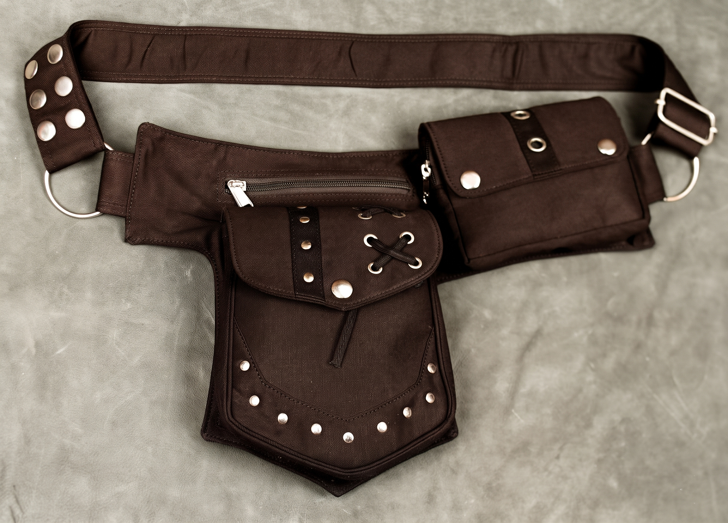 Black cotton hiking waist belt with secure snap pockets