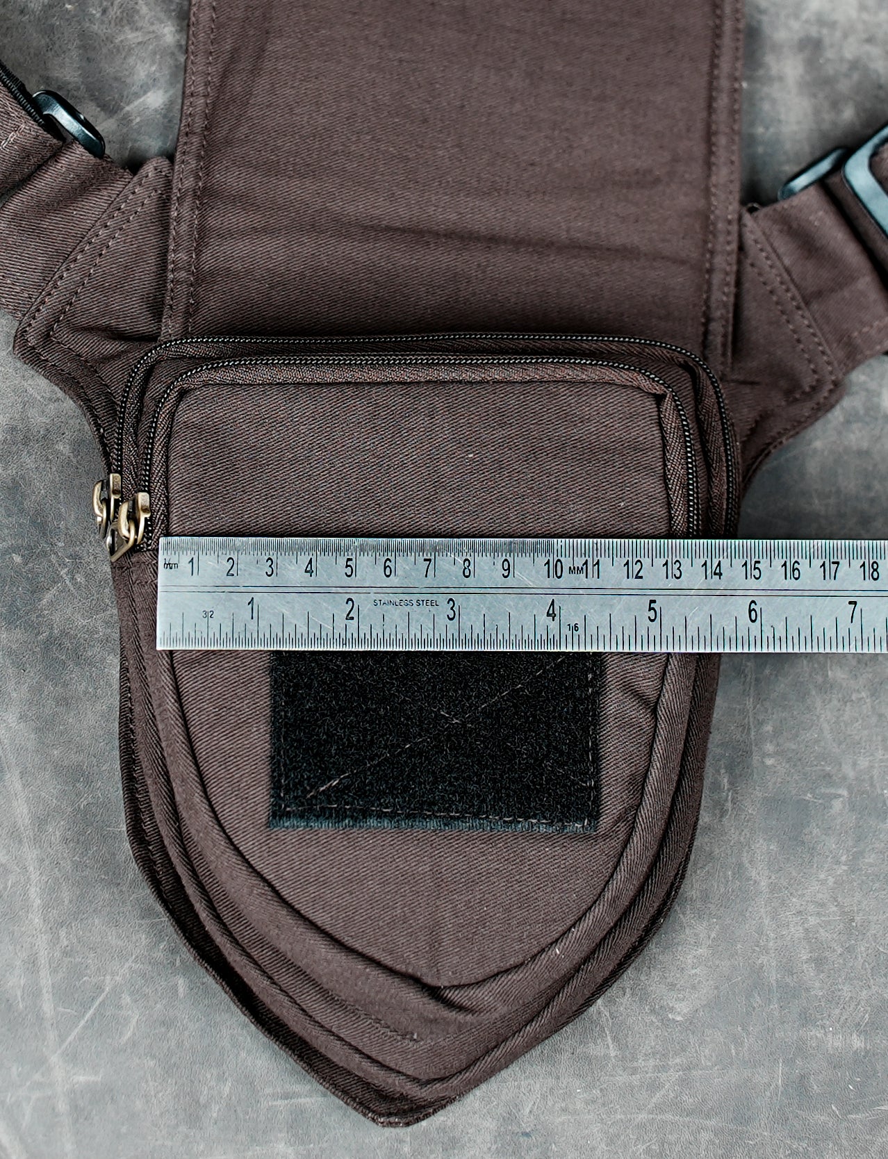 Cotton waist pouch with top zip and side zip pockets