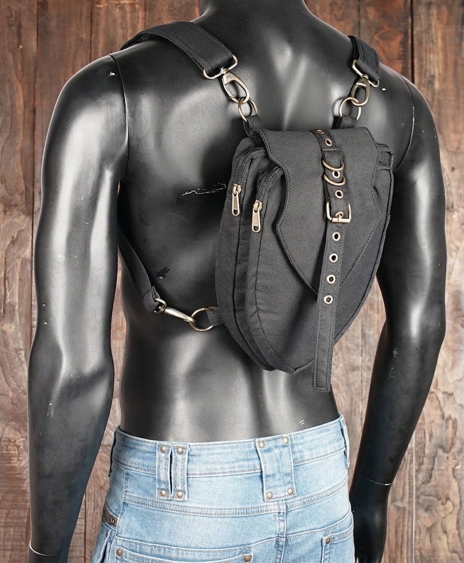 Minimalist black cotton shoulder bag for daily use