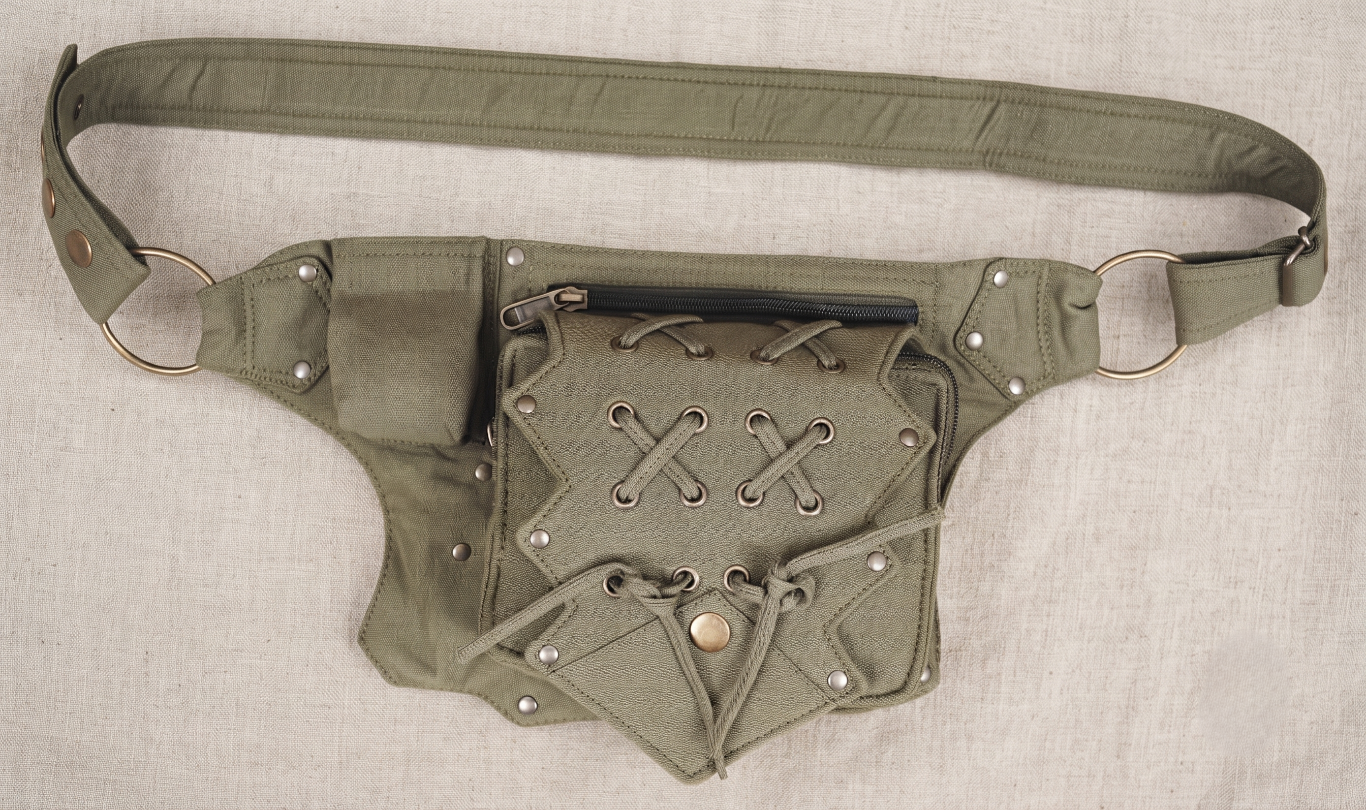 Traditional handcrafted black utility bag and waist pouch