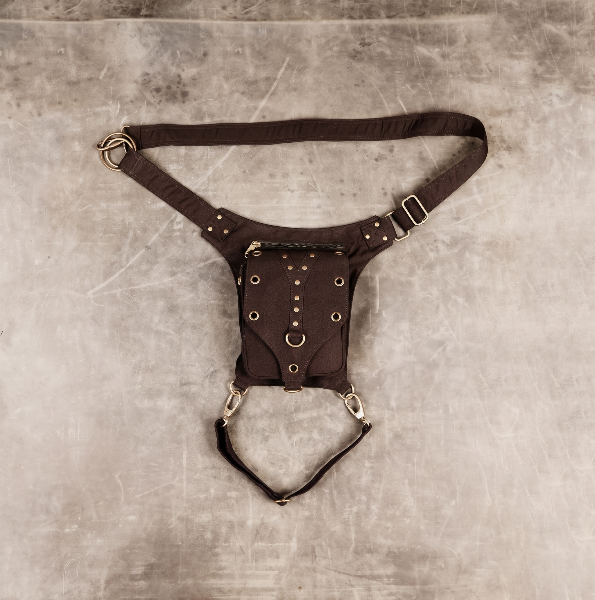 Black Canvas Festival Belt Bag - Versatile Thigh Pouch with Steampunk Hardware and Multiple Pockets For Unisex.
