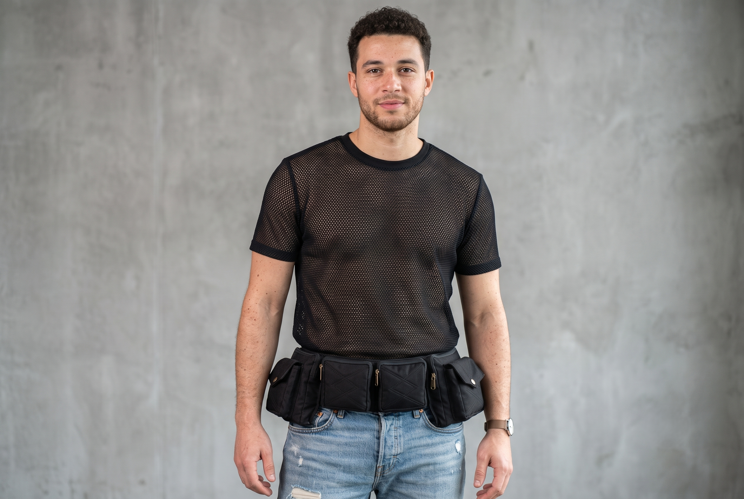 Black Canvas Utility Belt Multi Pocket Festival Hip Bag Unisex Travel Waist Pack