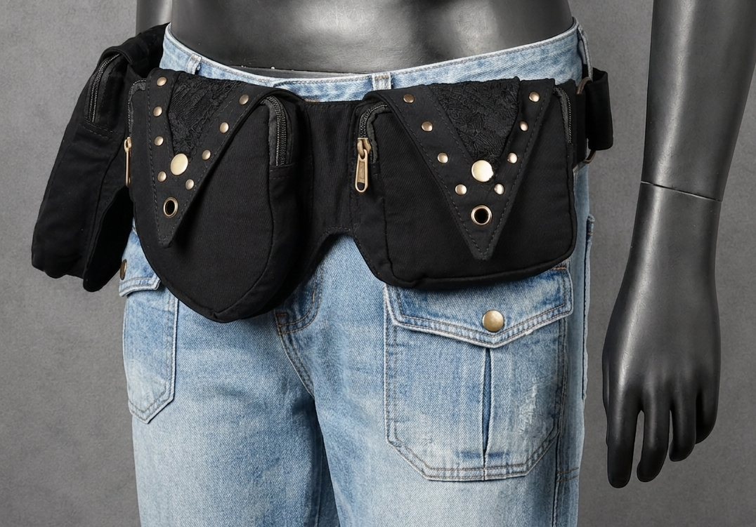 Alternative fashion cotton utility belt with side pockets