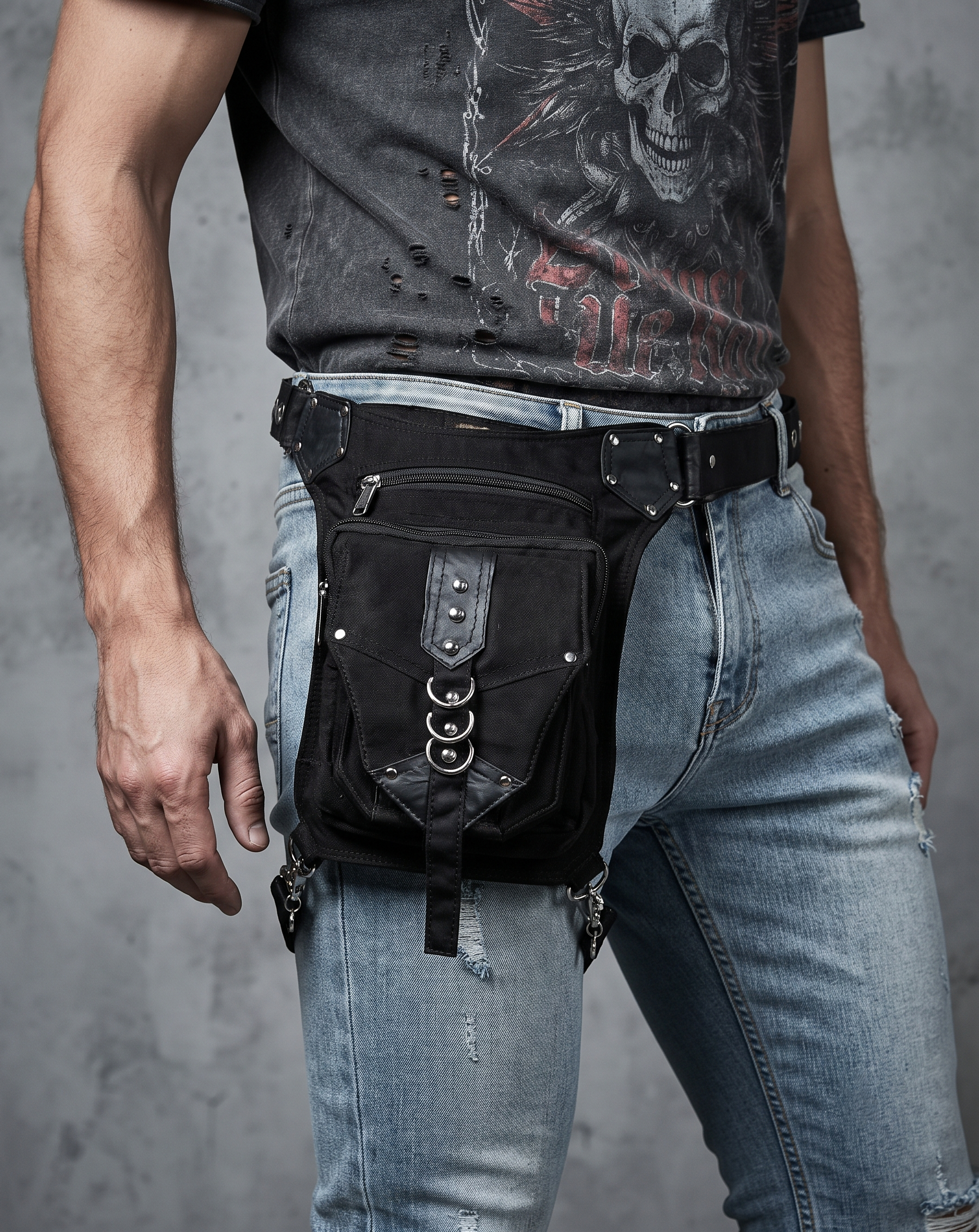 Unisex Cotton Festival Utility Belt Bag with Adjustable Thigh Strap.