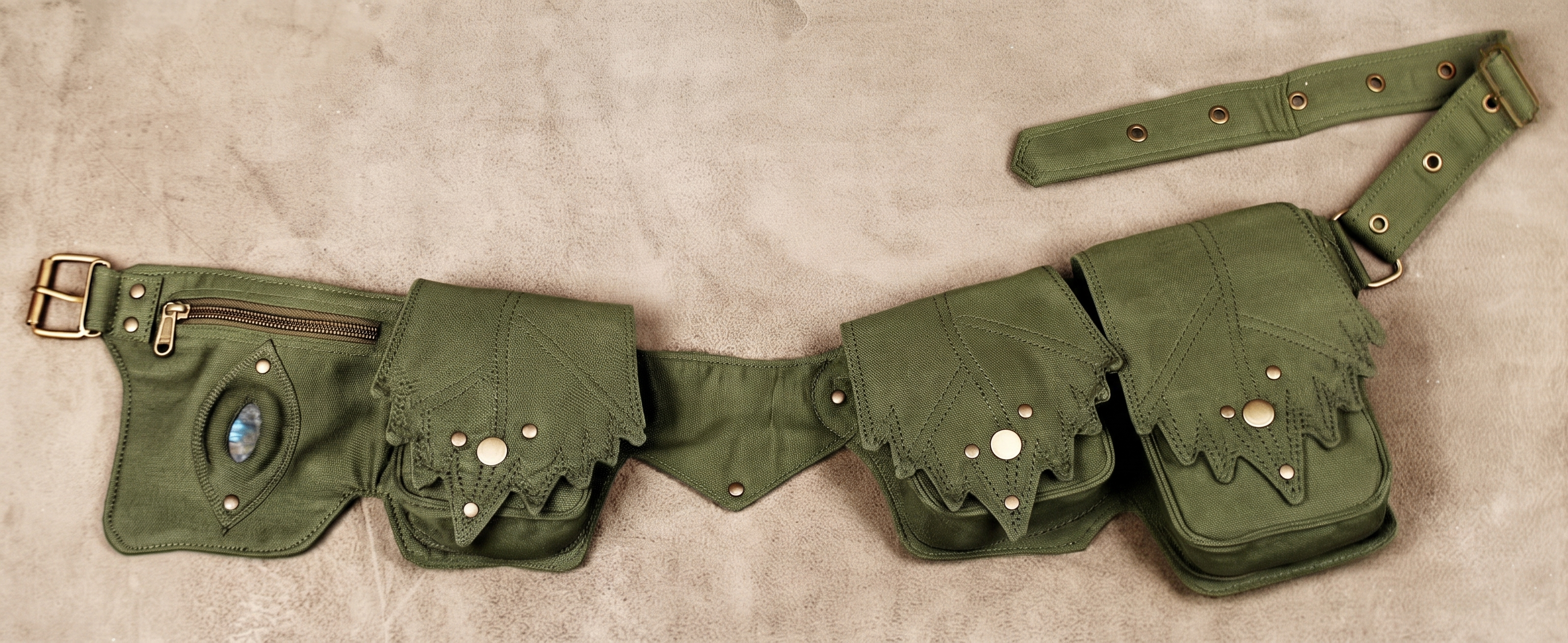 Unisex Black Cotton Steampunk Festival Waist Bag with Gemstone Pockets